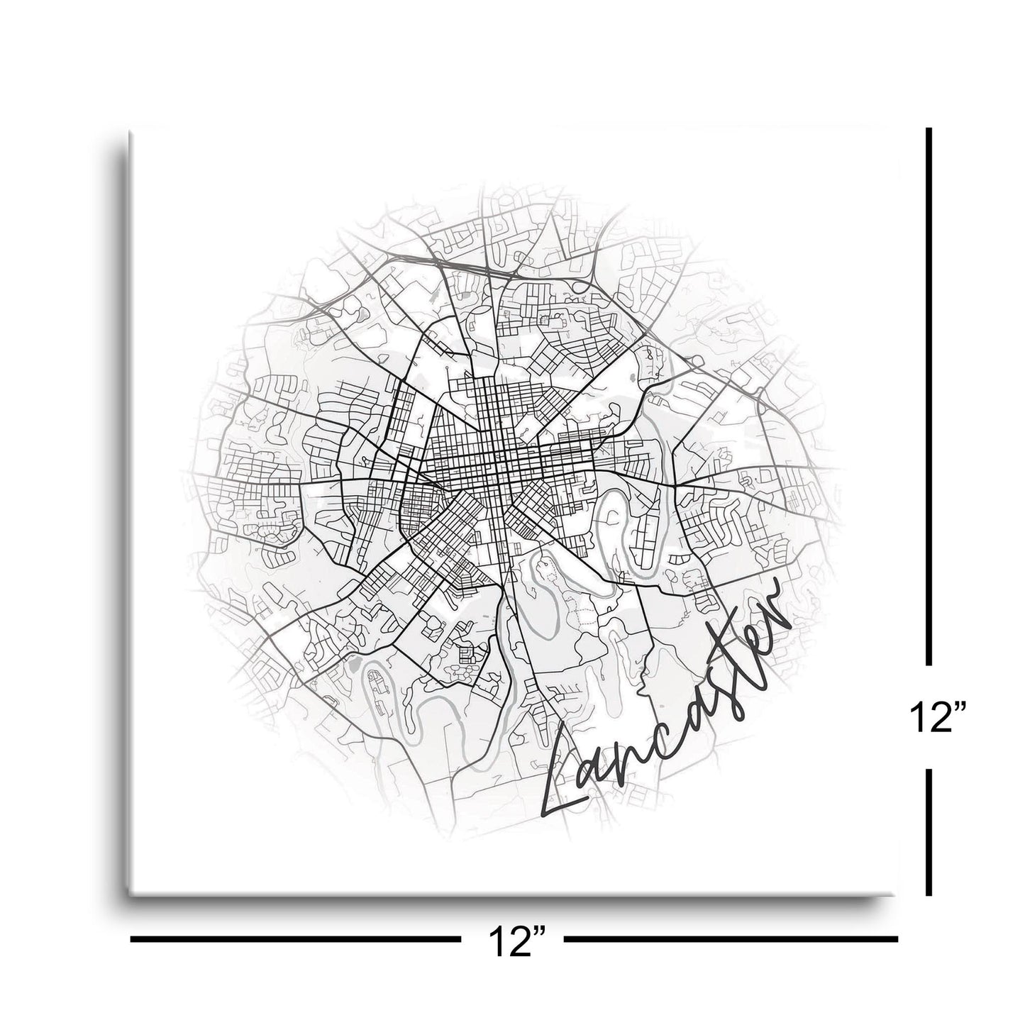 Minimalistic B&W Pennsylvania Lancaster Circle Map | Hi-Def Glass Art | Eaches | Min 1