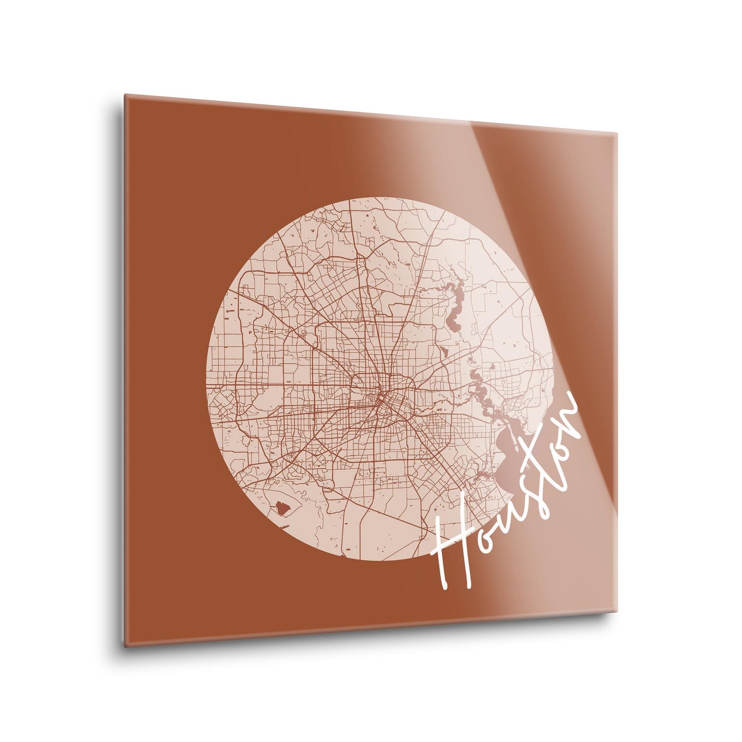 Modern Minimalist Houston Texas Map | Hi-Def Glass Art | Eaches | Min 1