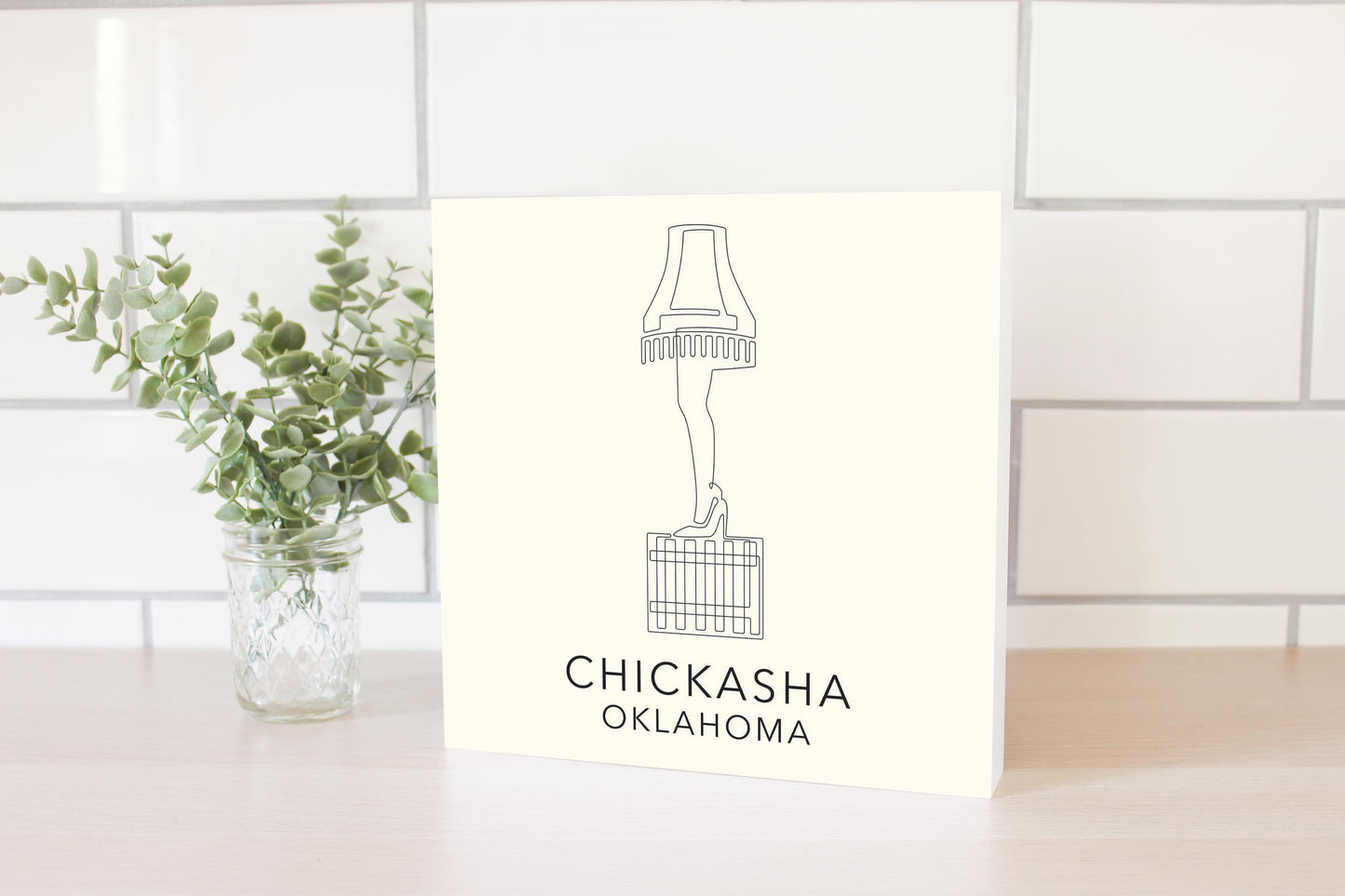 Modern Minimalist Oklahoma Chickasha Leg Lamp | Wood Block | Eaches | Min 2