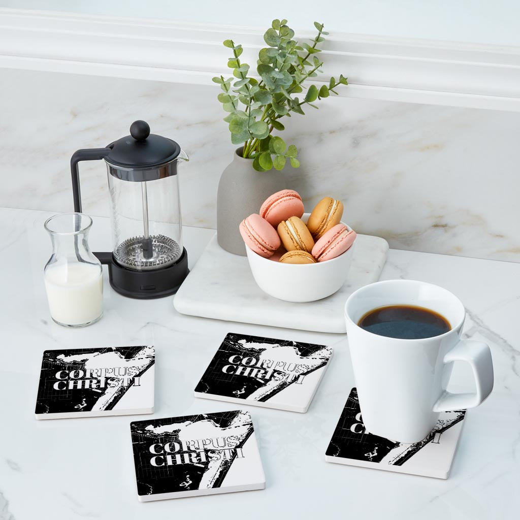 Minimalistic B&W Texas Corpus Christi Map | Absorbent Coasters | Set of 4 | Min 2