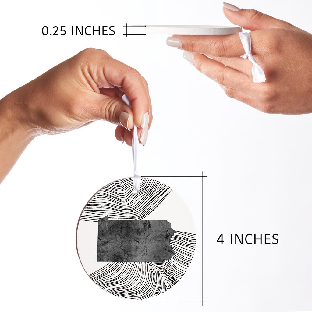 Minimalistic B&W Pennsylvania Shape Fluid Lines| Wood Ornament | Eaches | Min 6