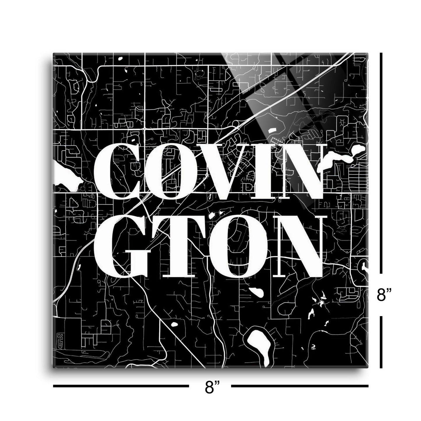 Minimalistic B&W Washington Covington Map | Hi-Def Glass Art | Eaches | Min 2