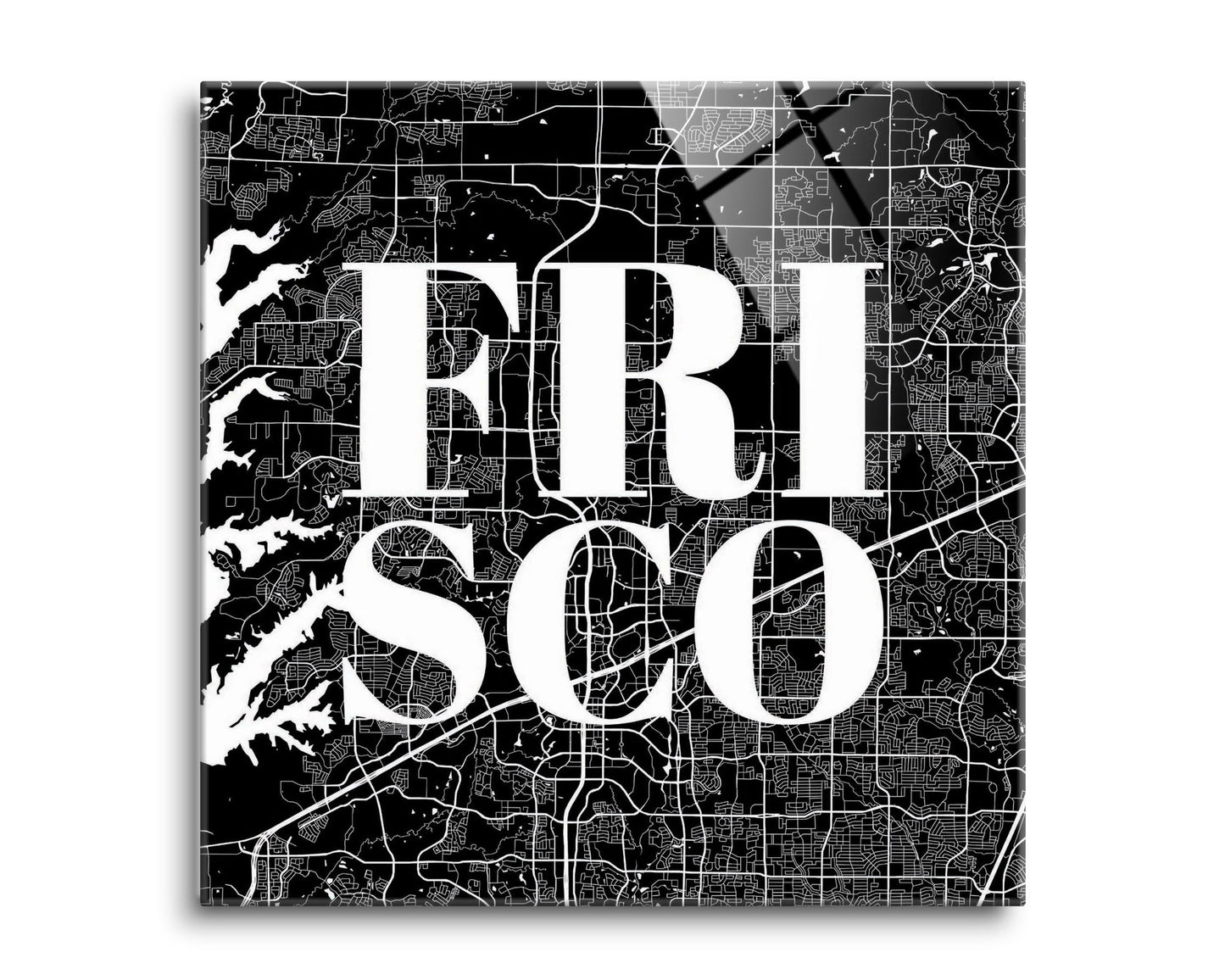 Minimalistic B&W Texas Frisco Map | Hi-Def Glass Art | Eaches | Min 2