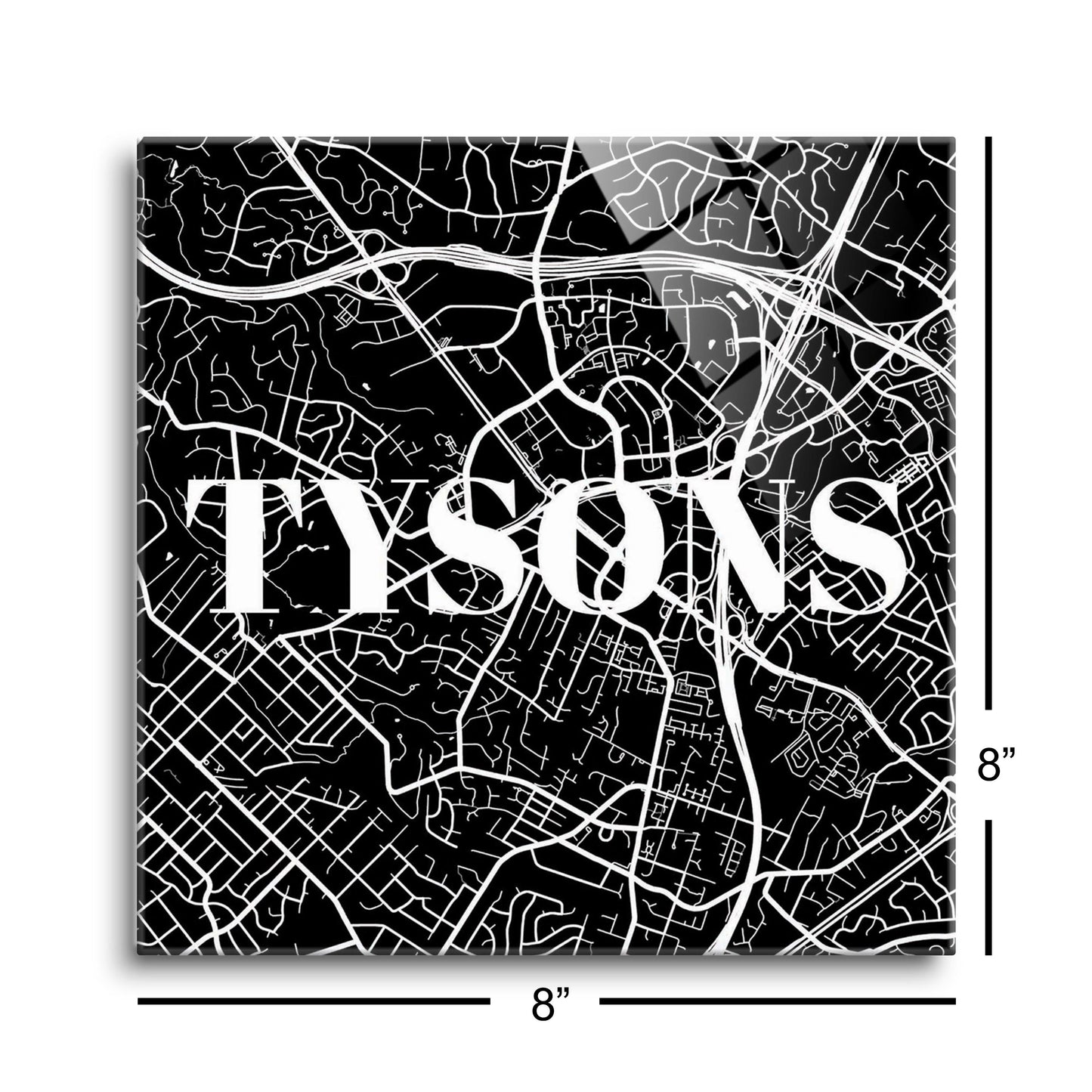 Minimalistic B&W Virginia Tysons Map | Hi-Def Glass Art | Eaches | Min 2