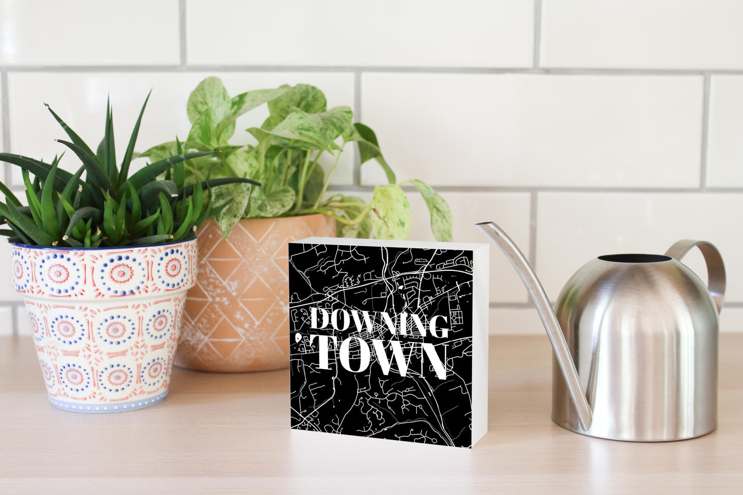 Minimalistic B&W Pennsylvania Downingtown Map | Wood Block | Eaches | Min 4