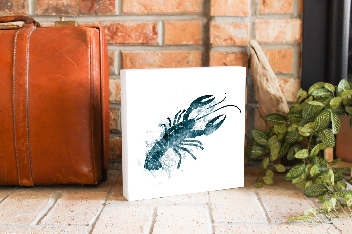 Blue White Water Color Crawfish | Wood Block | Eaches | Min 2