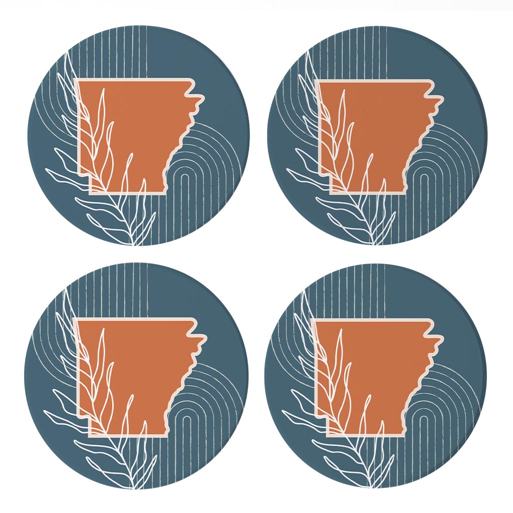Modern Minimalist Arkansas State Shape With Leaf | Absorbent Coasters | Set of 4 | Min 2