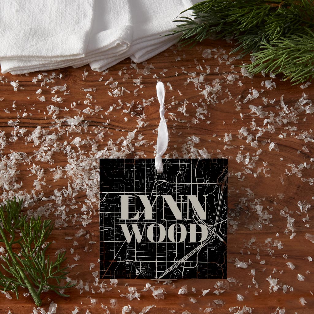 Minimalistic B&W Washington Lynnwood Map | Wood Ornament | Eaches | Min 6