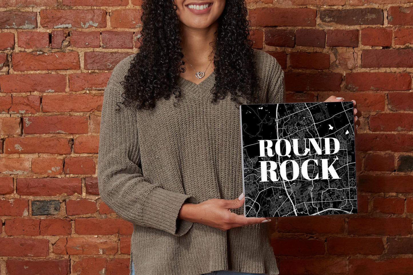 Minimalistic B&W Texas Round Rock Map | Wood Block | Eaches | Min 2