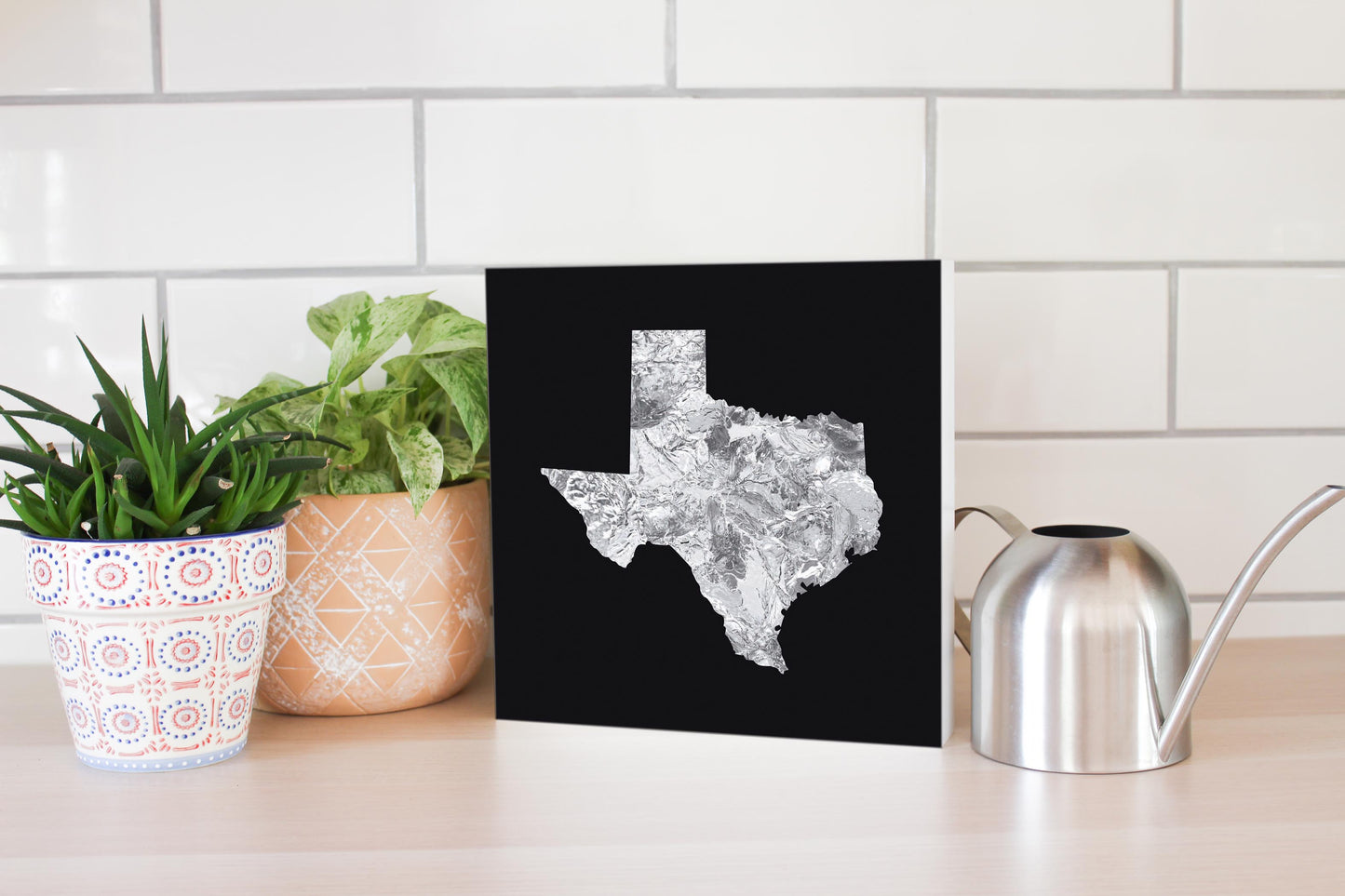 Minimalistic B&W Texas Metal State Shape | Wood Block | Eaches | Min 2