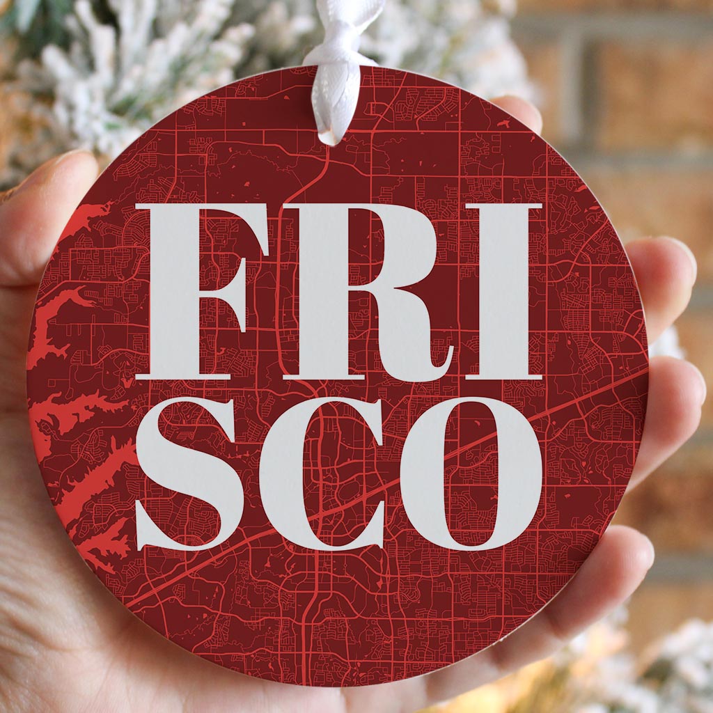 Modern Minimalist Texas Colors Frisco Map | Wood Ornament | Eaches | Min 6