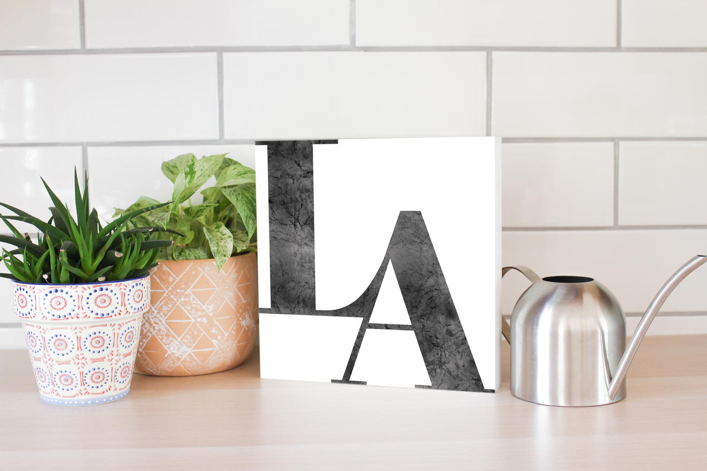 Modern White Louisiana Initials | Wood Block | Eaches | Min 2