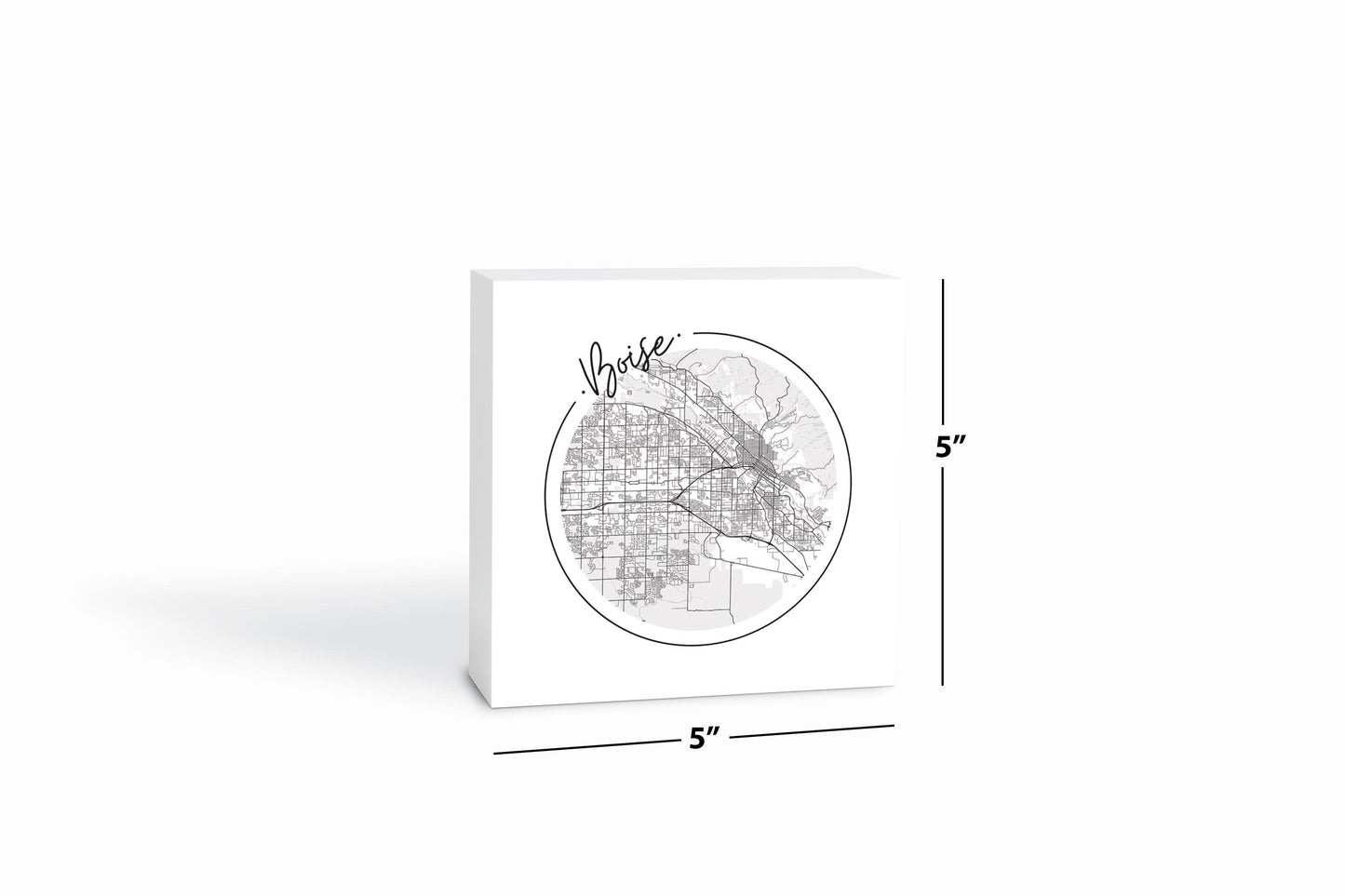 Minimalist B&W Idaho Boise Circle Map | Wood Block | Eaches | Min 4