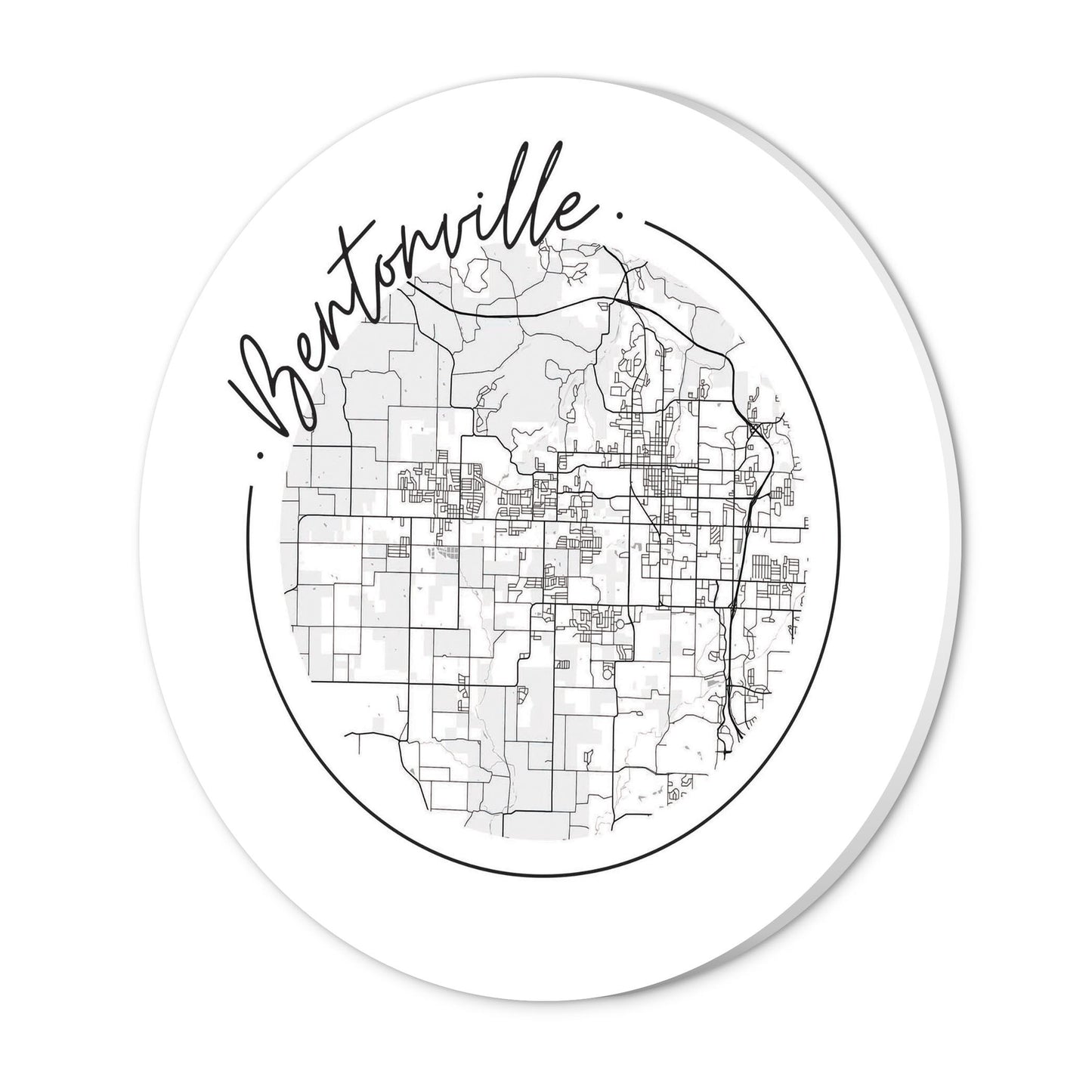 Minimalist B&W Arkansas Bentonville Circle Map | Wood Sign | Eaches | Min 1