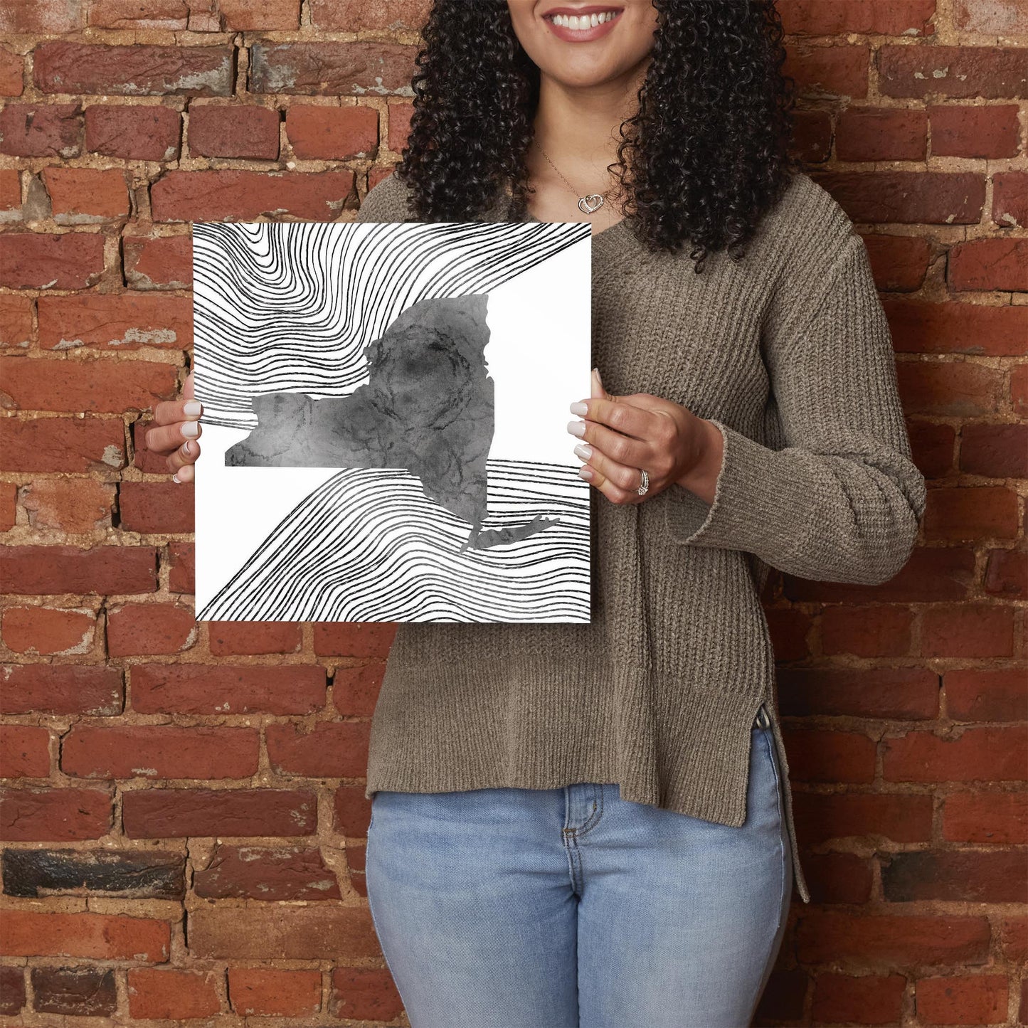 Minimalistic B&W New York State With Fluid Lines | Hi-Def Glass Art | Eaches | Min 1
