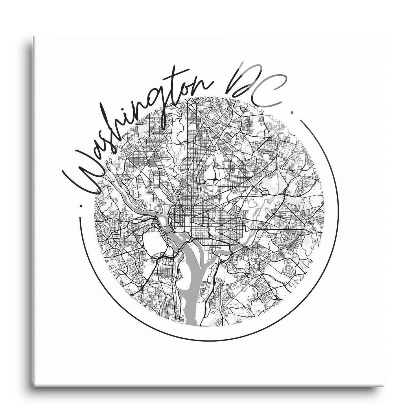 Minimalistic B&W Washington Dc Circle Map | Hi-Def Glass Art | Eaches | Min 1