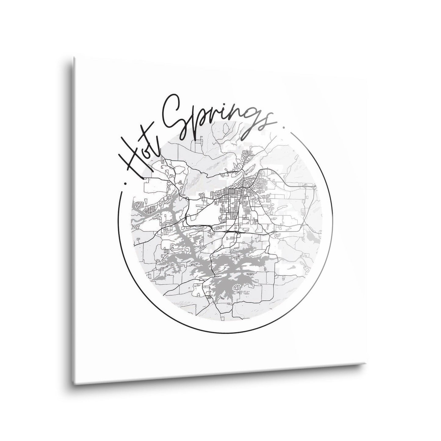 B&W Minimalist Arkansas Hot Springs Circle Map | Hi-Def Glass Art | Eaches | Min 1