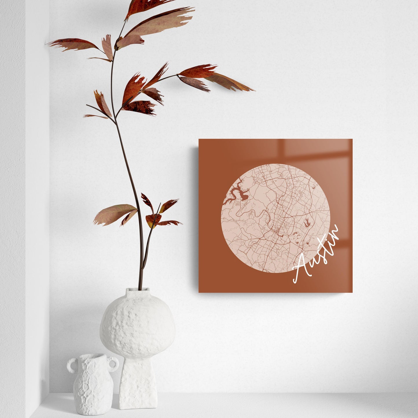 Modern Minimalist Texas Austin Circle Map | Hi-Def Glass Art | Eaches | Min 2