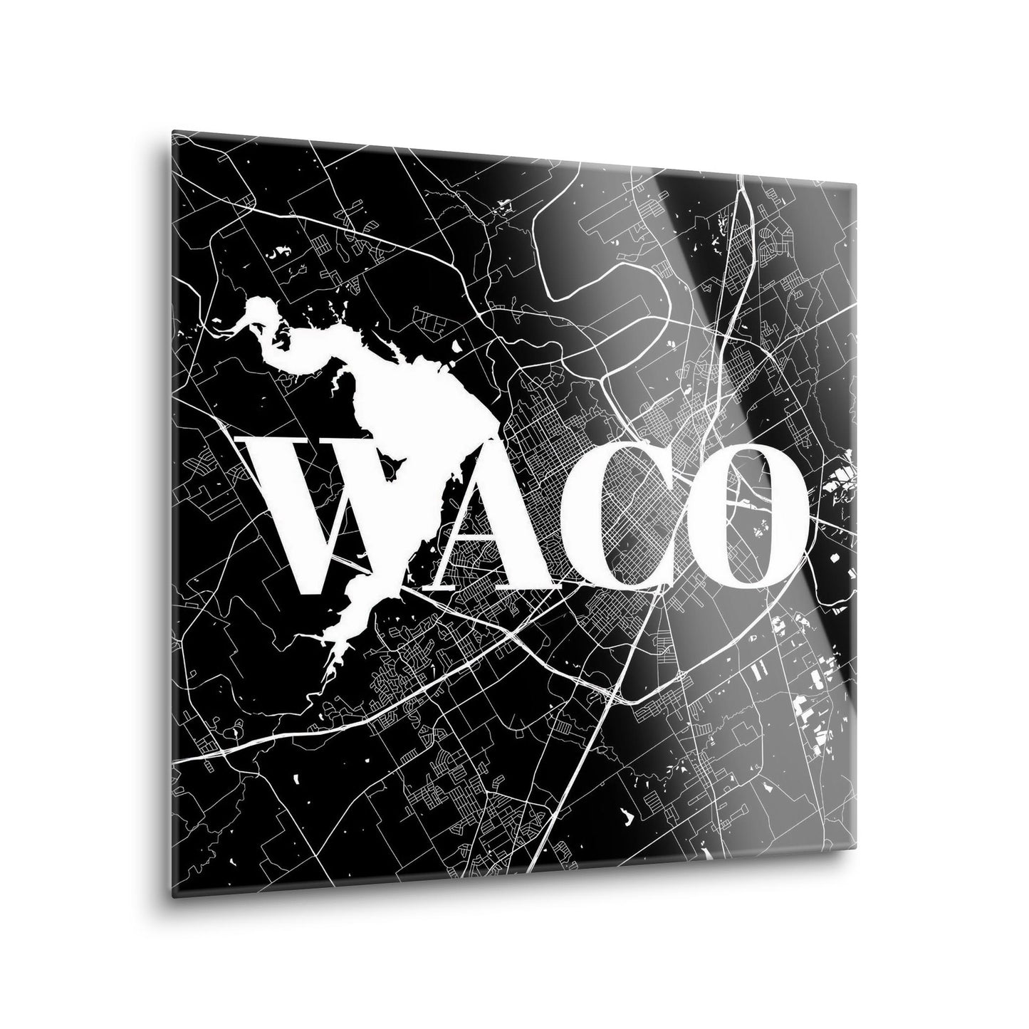 Minimalistic B&W Texas Waco Map | Hi-Def Glass Art | Eaches | Min 1