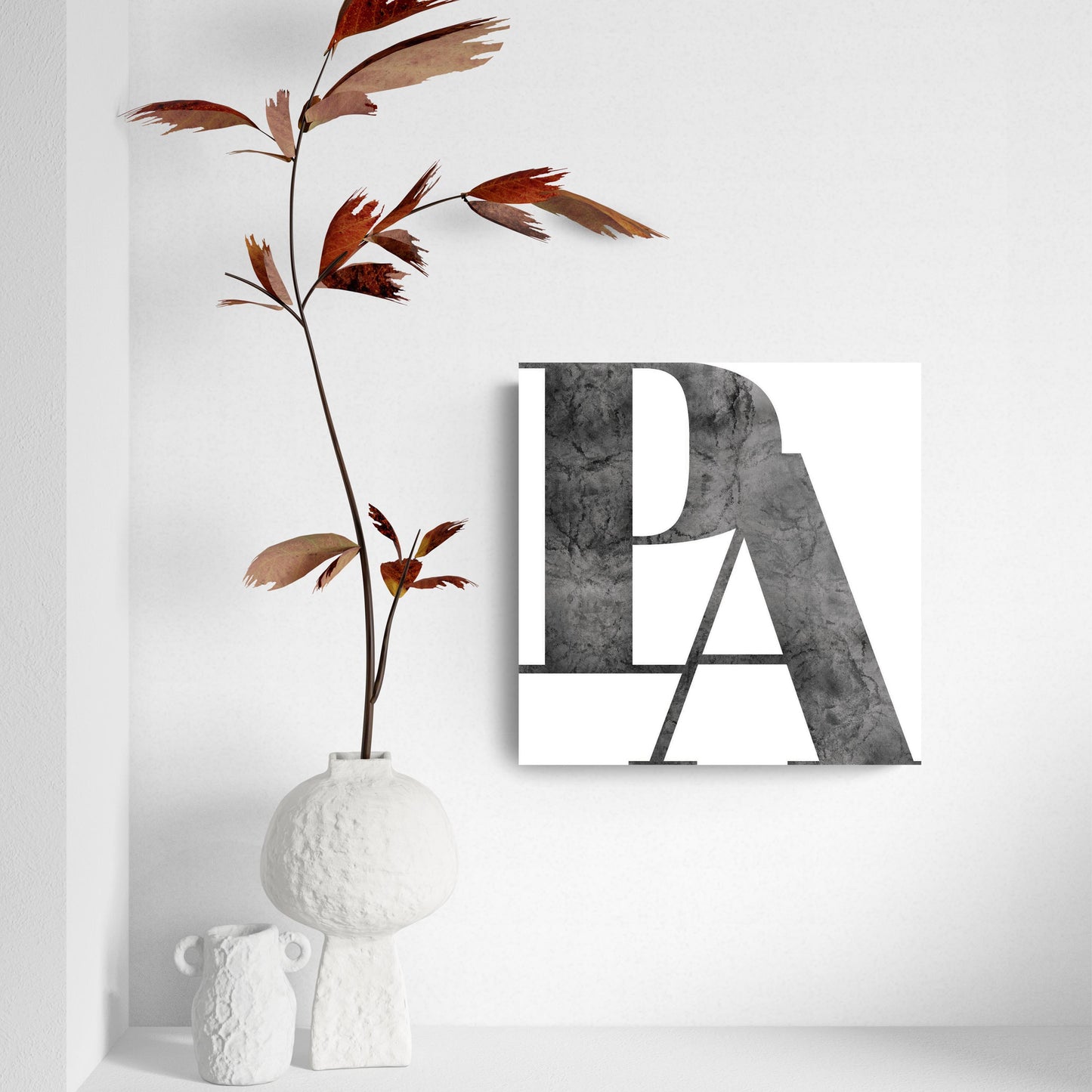 Minimalistic B&W Pennsylvania White Initials | Hi-Def Glass Art | Eaches | Min 2