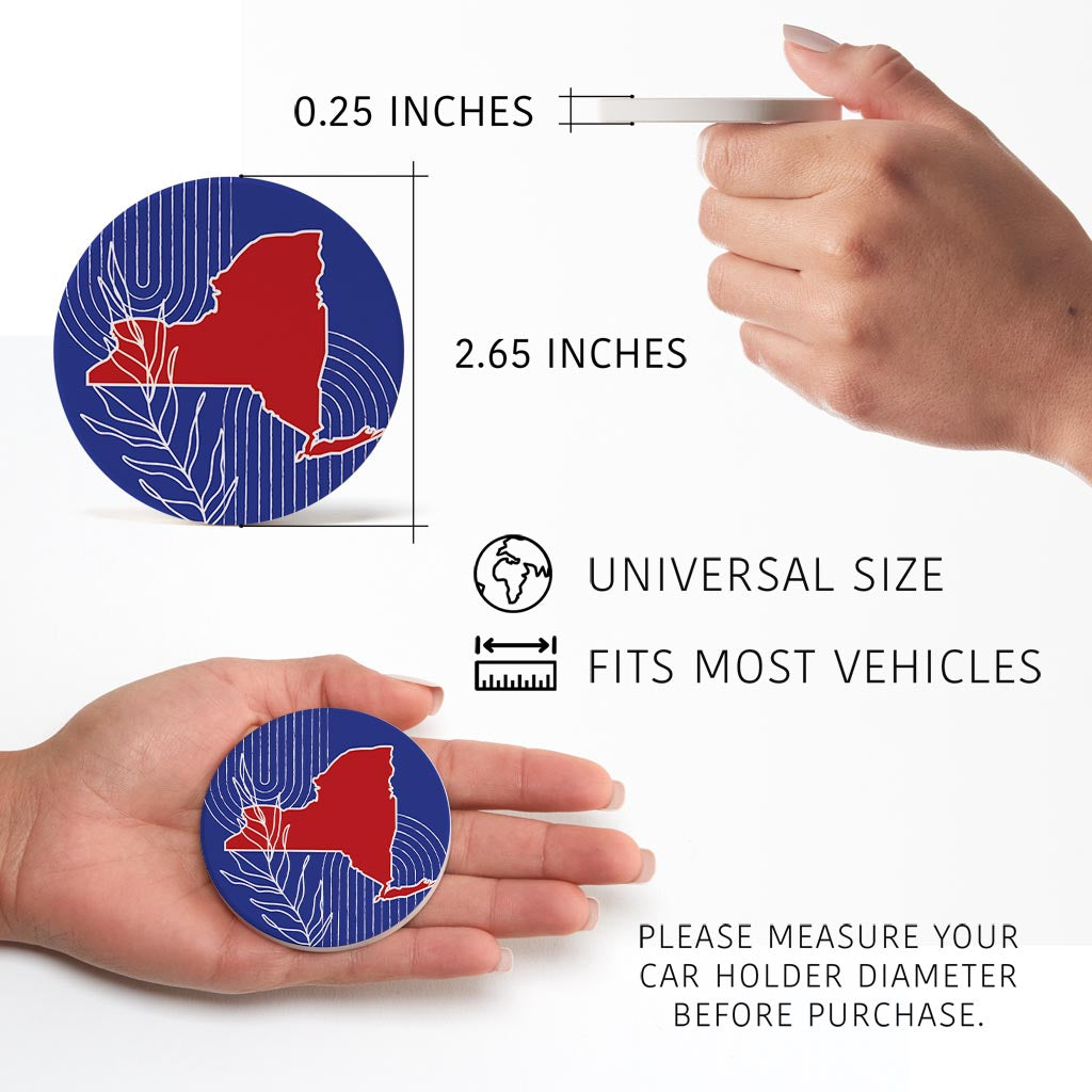 Red White And Blue New York State Retro Thin Lines | Absorbent Car Coasters | Set of 2 | Min 4