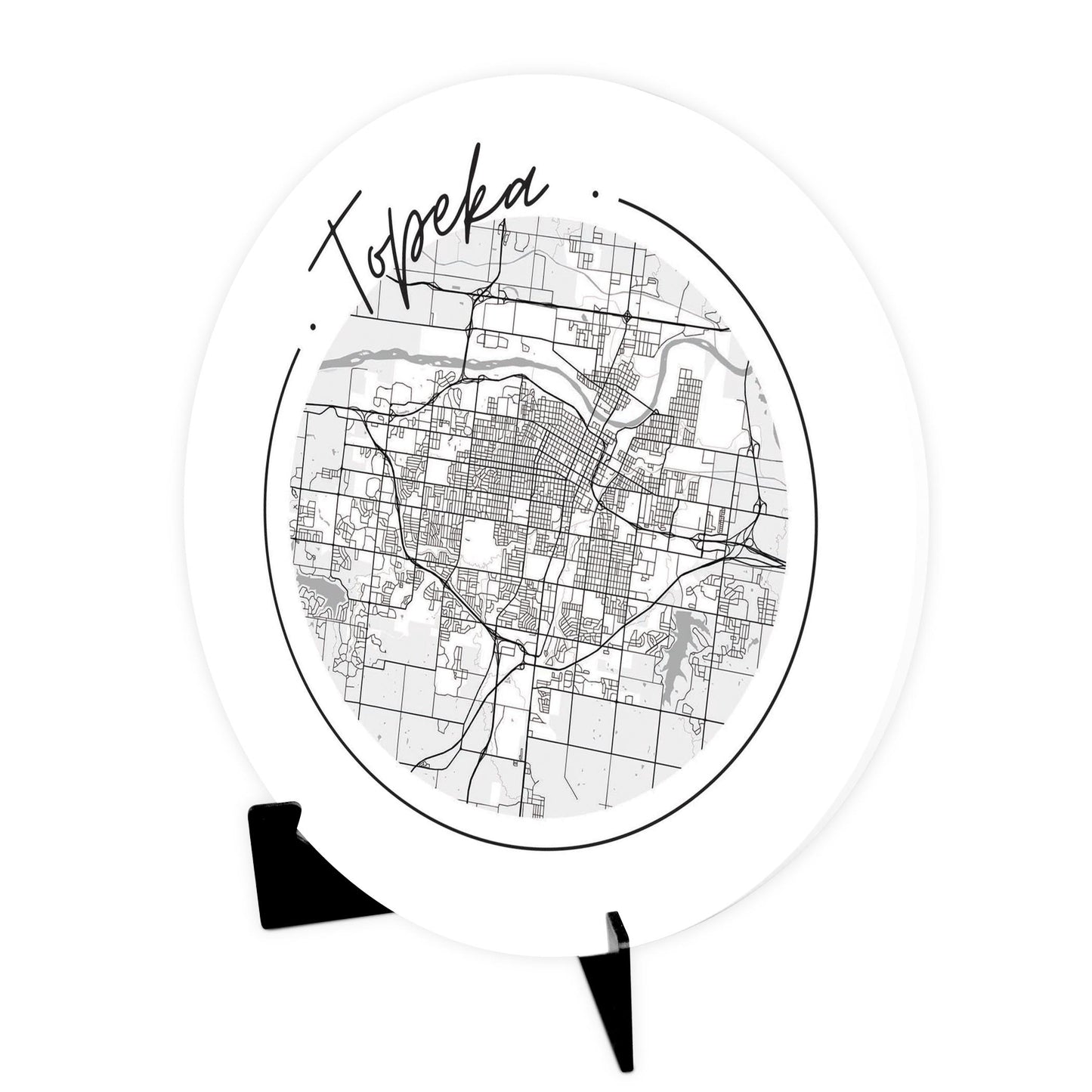 Minimalist B&W Kansas Topeka Circle Map | Wood Sign | Eaches | Min 1
