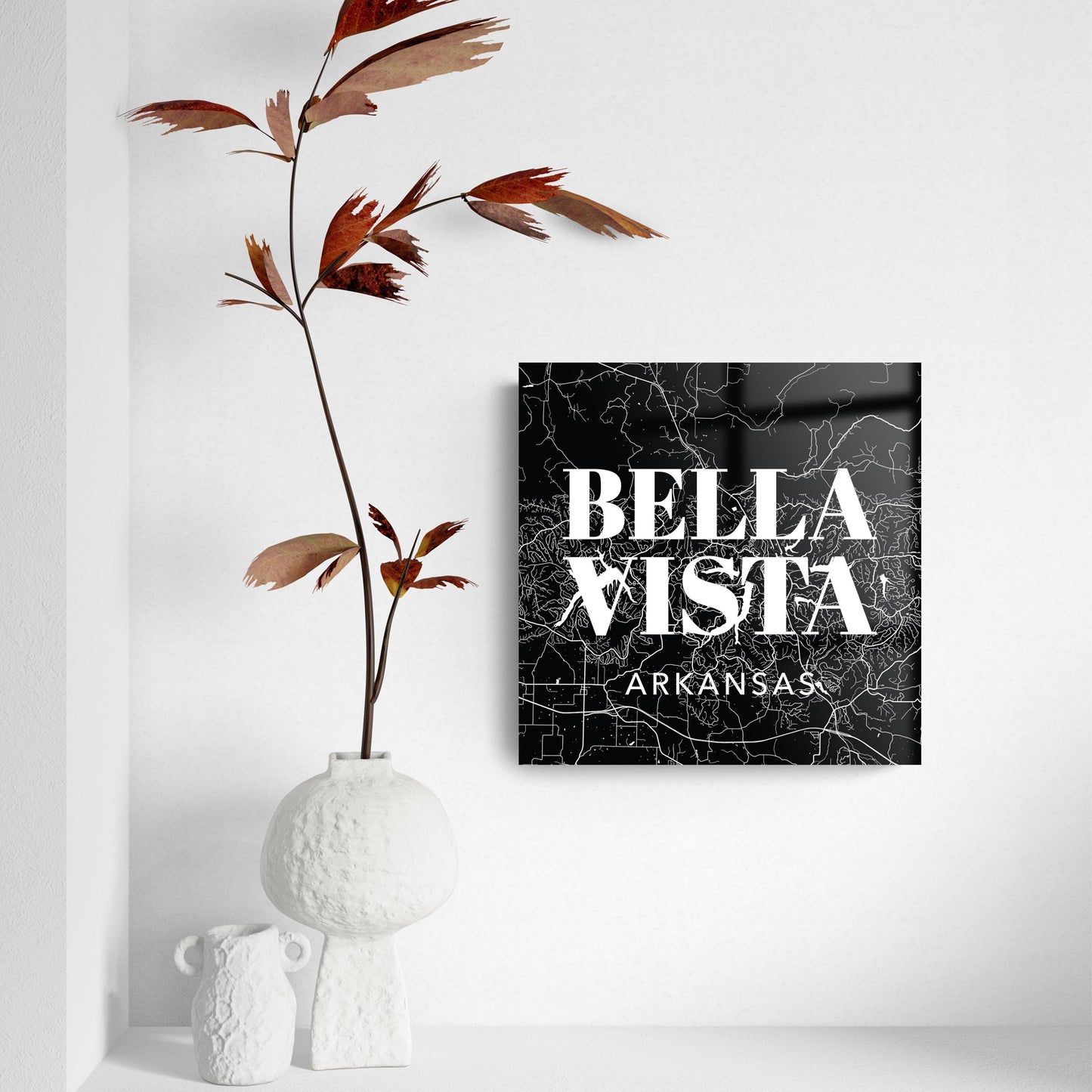 Minimalist B&W Arkansas Bella Vista Map State | Hi-Def Glass Art | Eaches | Min 2