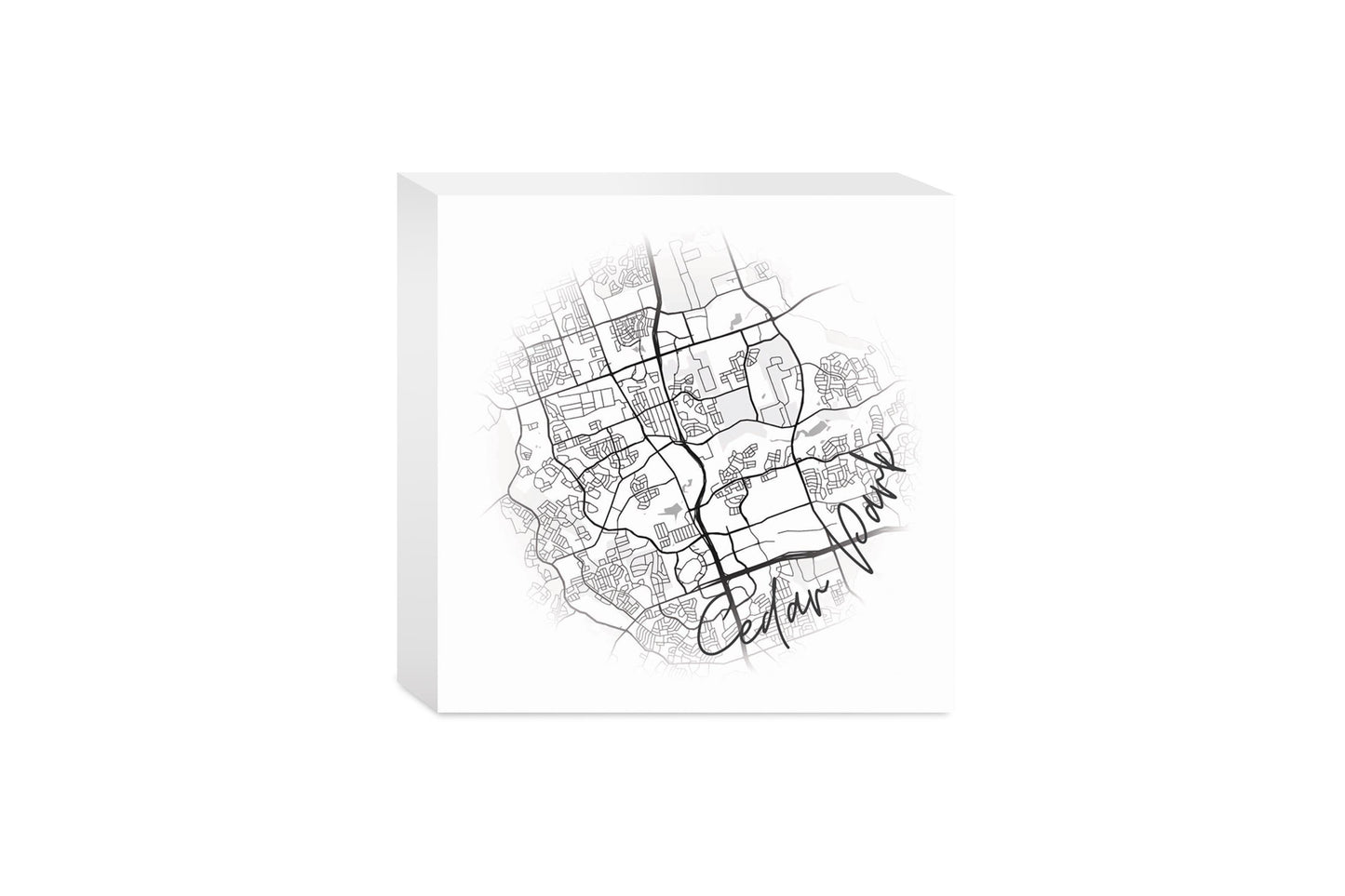 Minimalistic B&W Texas Cedar Park Circle Map | Wood Block | Eaches | Min 4