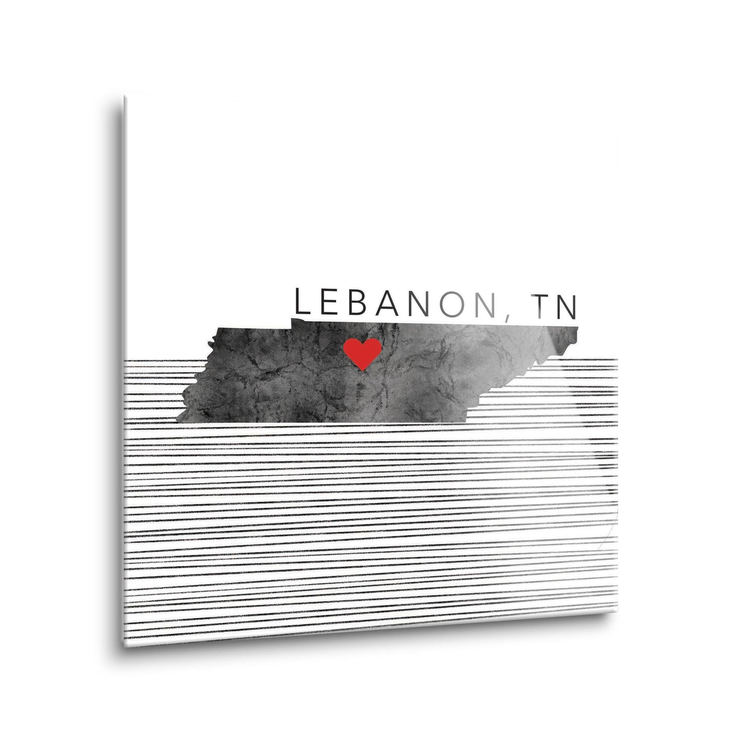 Minimalist B&W Tennessee State Lebanon Heart | Hi-Def Glass Art | Eaches | Min 1