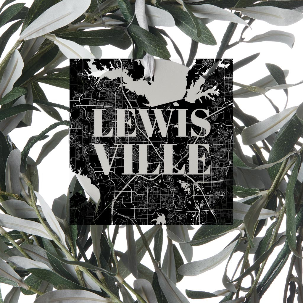Minimalistic B&W Texas Lewisville Map | Wood Ornament | Eaches | Min 6