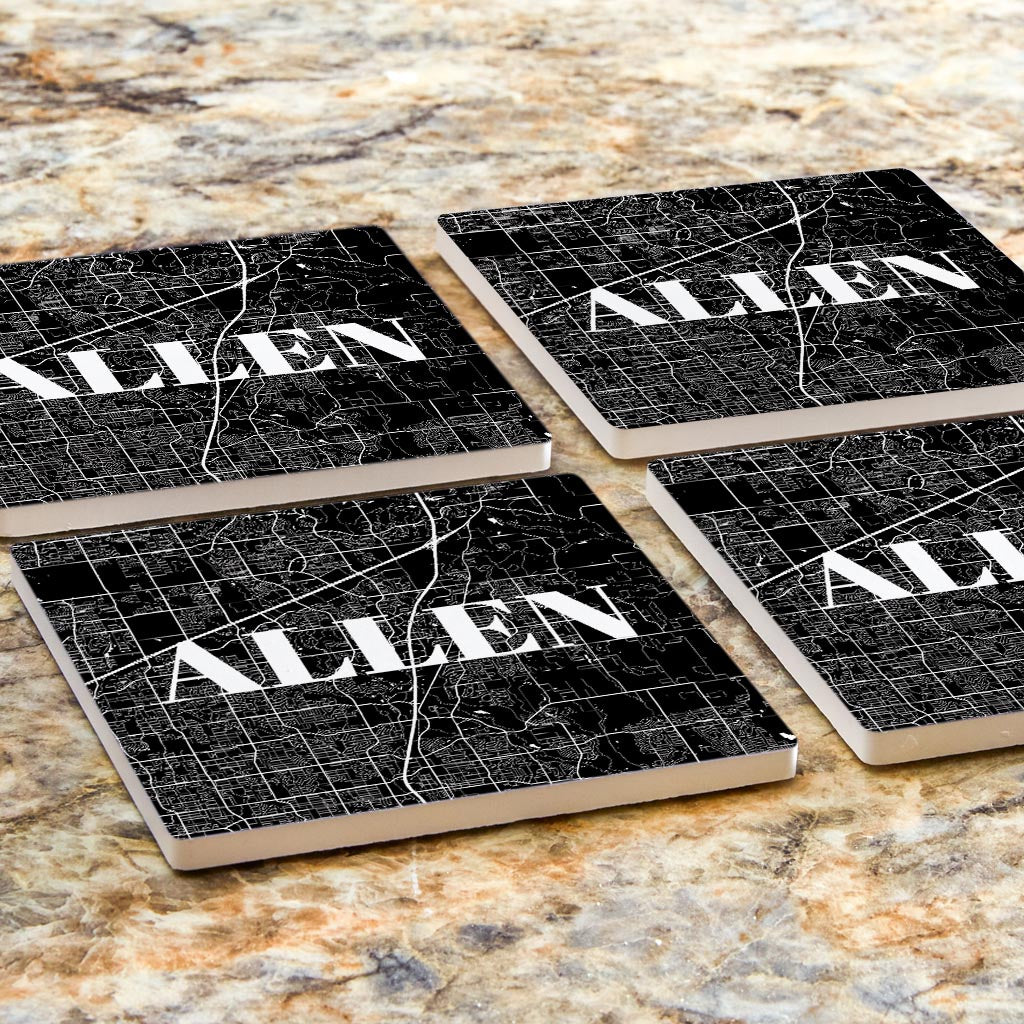 Minimalistic B&W Texas Allen Map | Absorbent Coasters | Set of 4 | Min 2