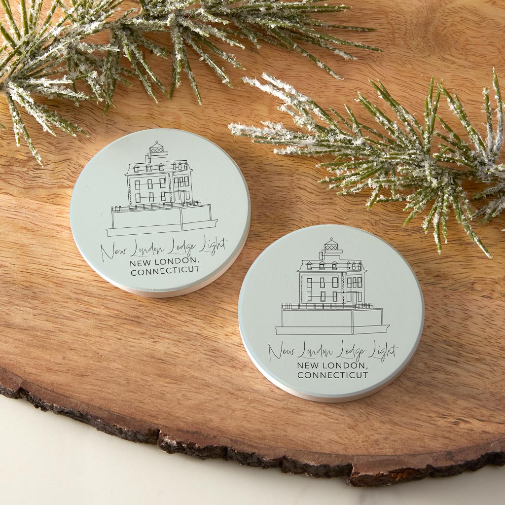New London Lodge Light Muted Coastal | Absorbent Car Coasters | Set of 2 | Min 4