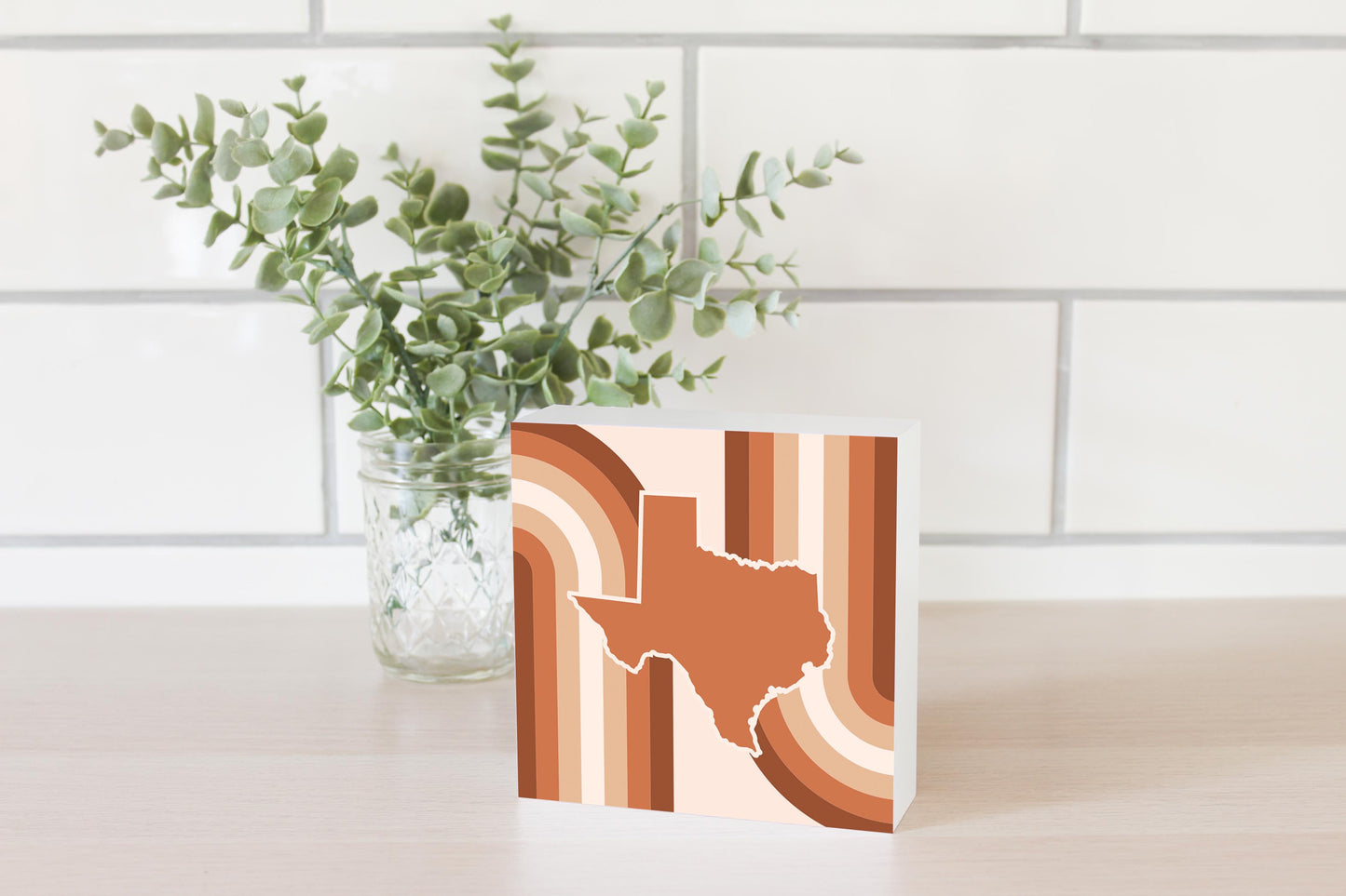 Modern Minimalist Texas State Shape Retro Lines | Wood Block | Eaches | Min 4