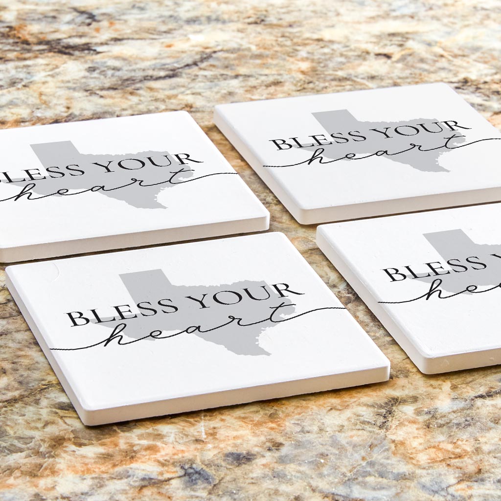 Minimalistic B&W Texas Bless Your Heart | Absorbent Coasters | Set of 4 | Min 2
