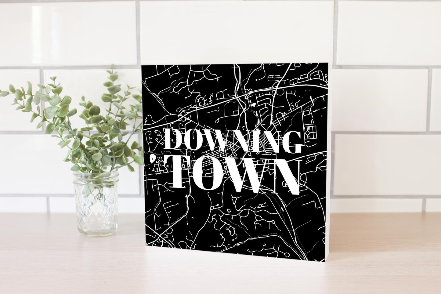 Minimalistic B&W Pennsylvania Downingtown Map | Wood Block | Eaches | Min 2