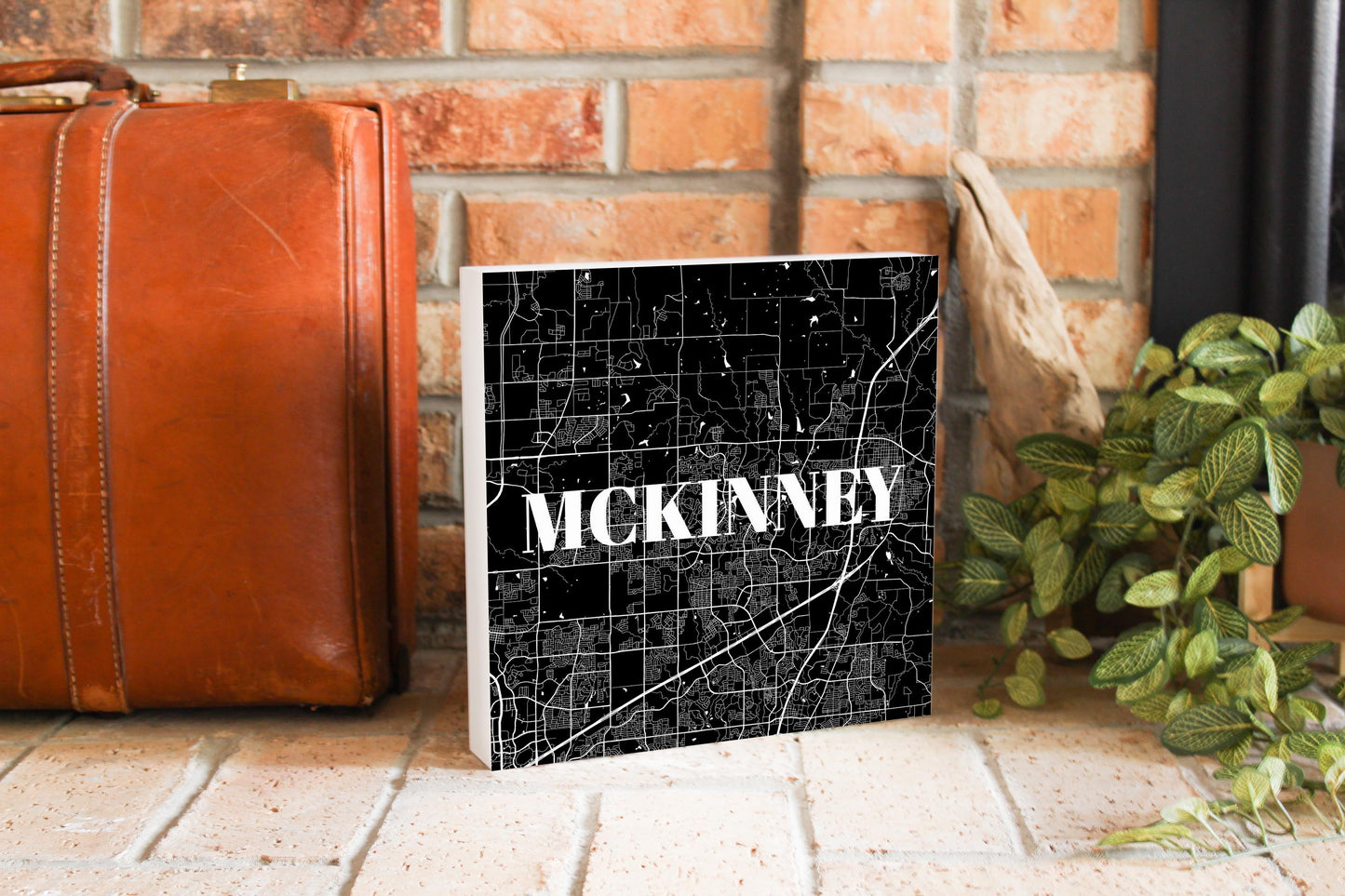 Minimalistic B&W Texas Mckinney Map | Wood Block | Eaches | Min 2
