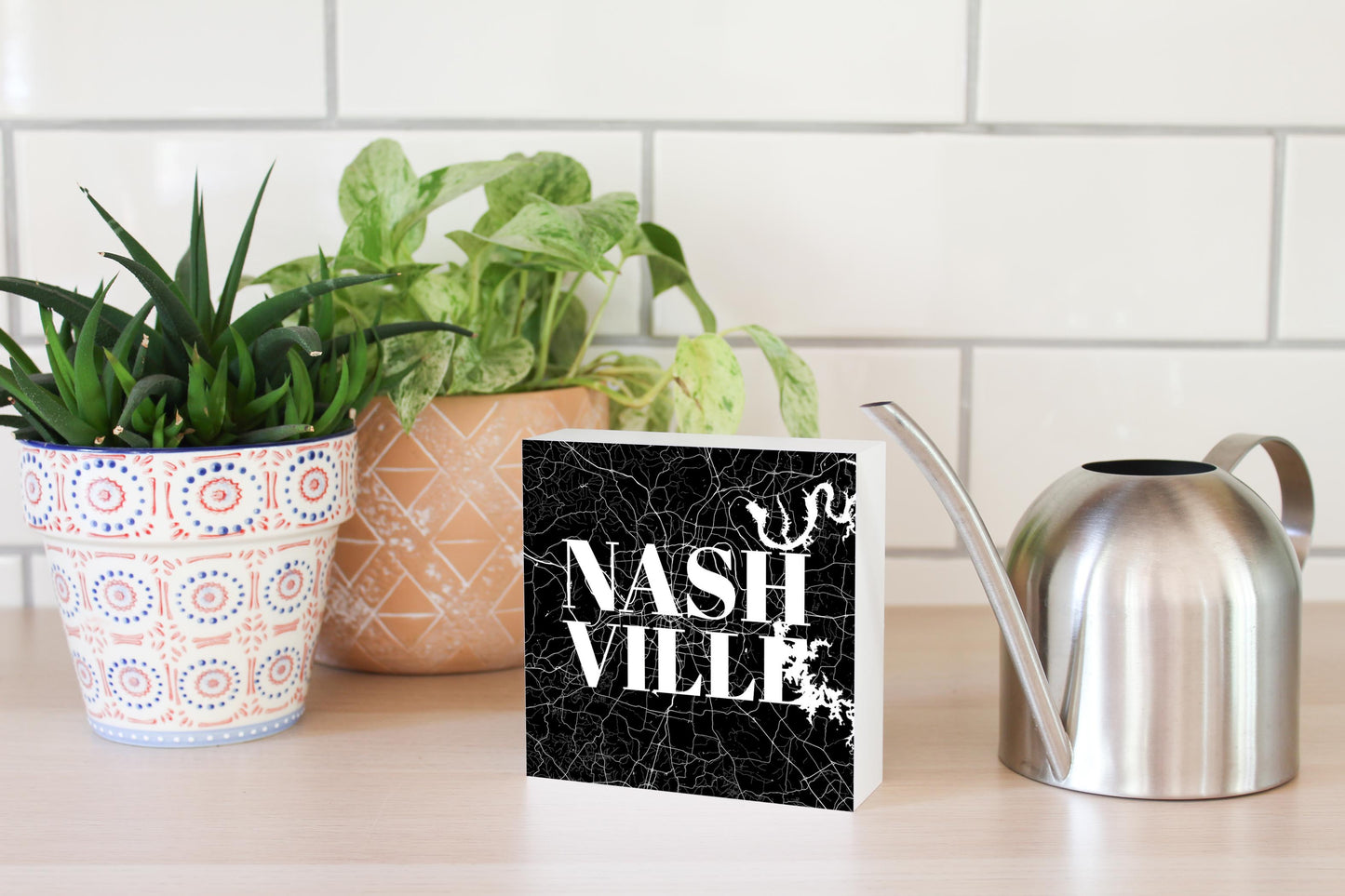 Minimalist B&W Tennessee Nashville Map | Wood Block | Eaches | Min 4