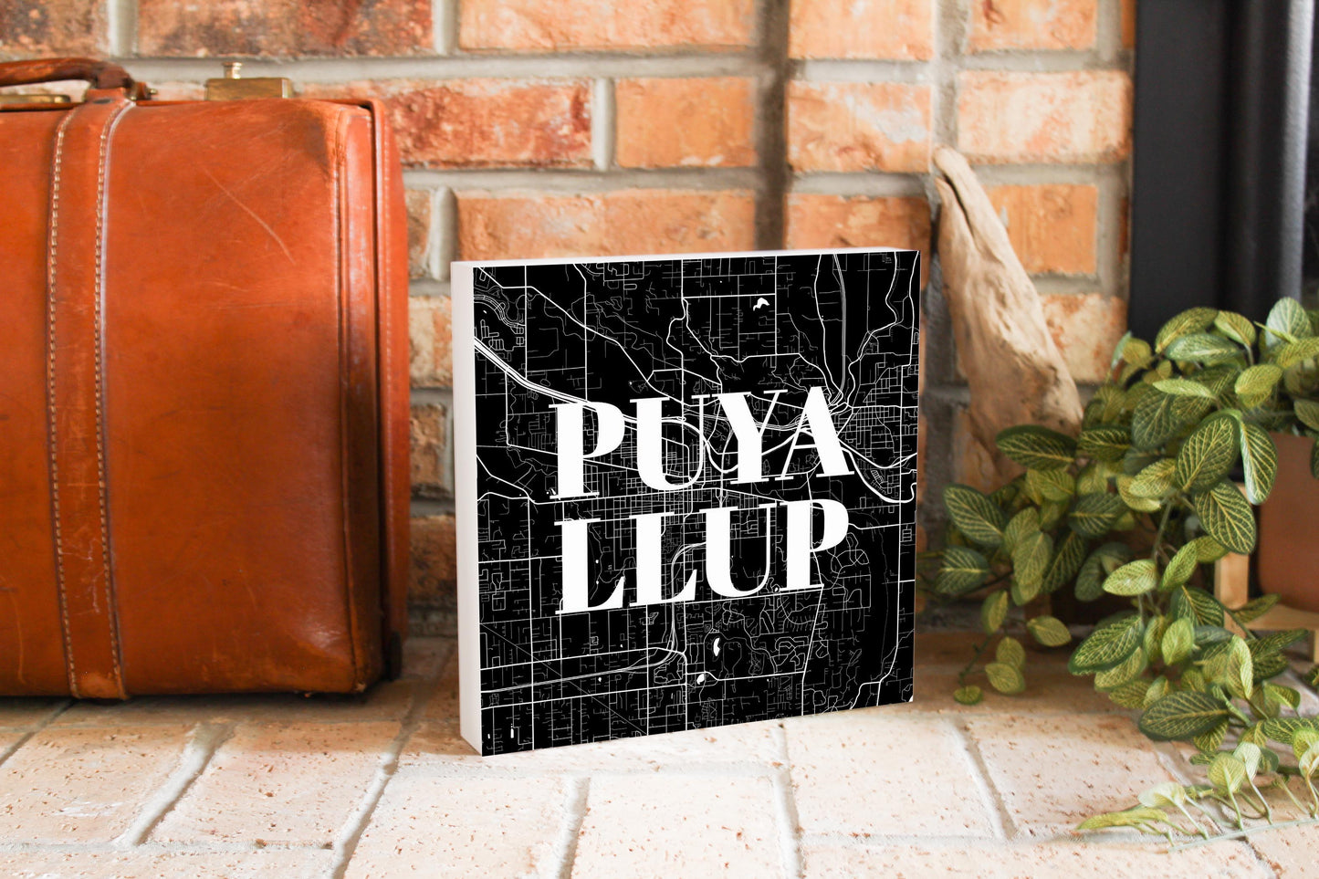 Minimalistic B&W Washington Puyallup Map | Wood Block | Eaches | Min 2