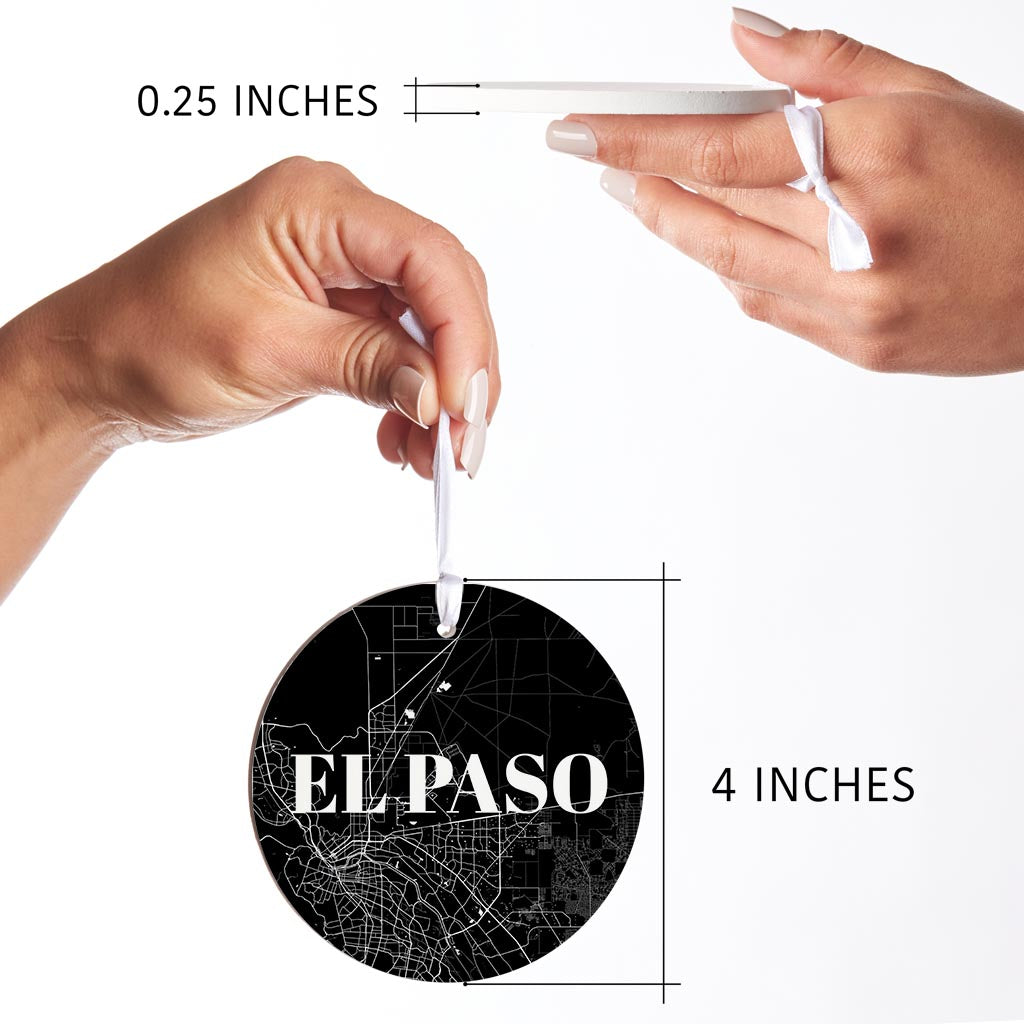 Minimalistic B&W Texas El Paso Map | Wood Ornament | Eaches | Min 6