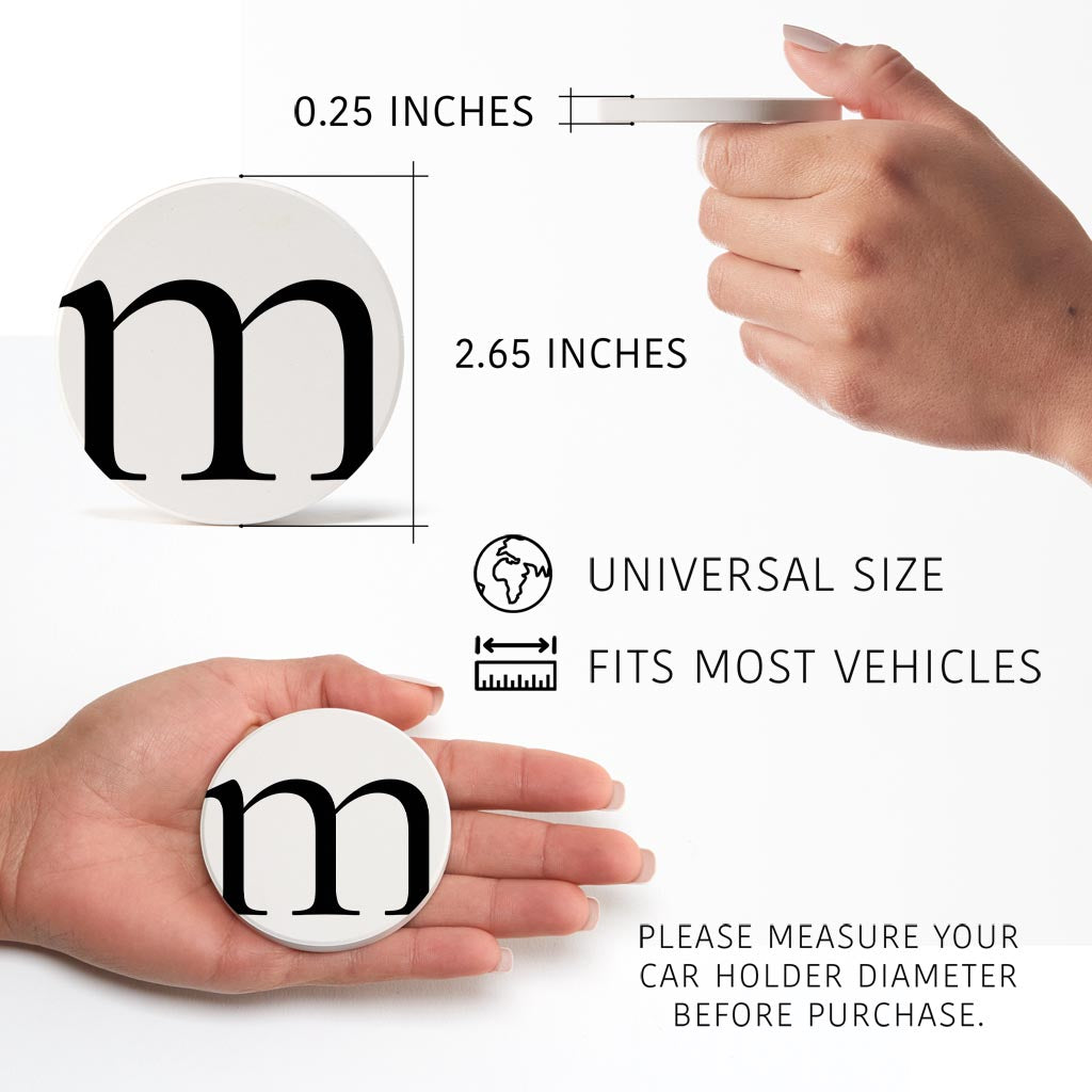 Minimalist Monogram M Circle | Absorbent Car Coasters | Set of 2 | Min 4