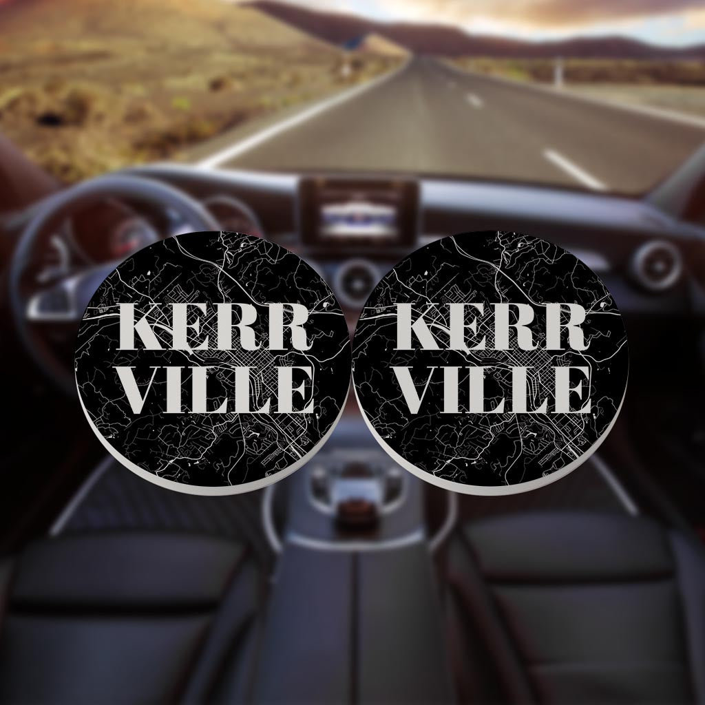 Minimalistic B&W Texas Kerrville Map | Absorbent Car Coasters | Set of 2 | Min 4