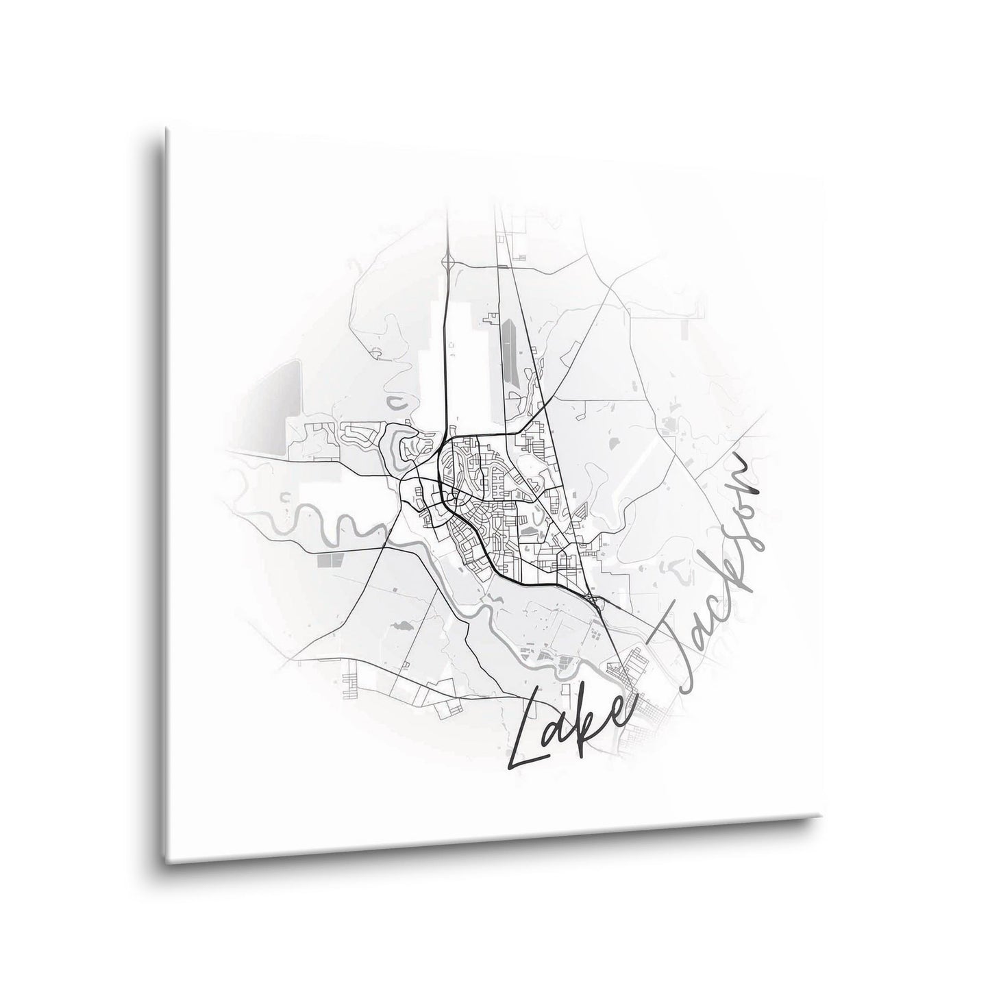 Minimalistic B&W Texas Lake Jackson Circle Map | Hi-Def Glass Art | Eaches | Min 1