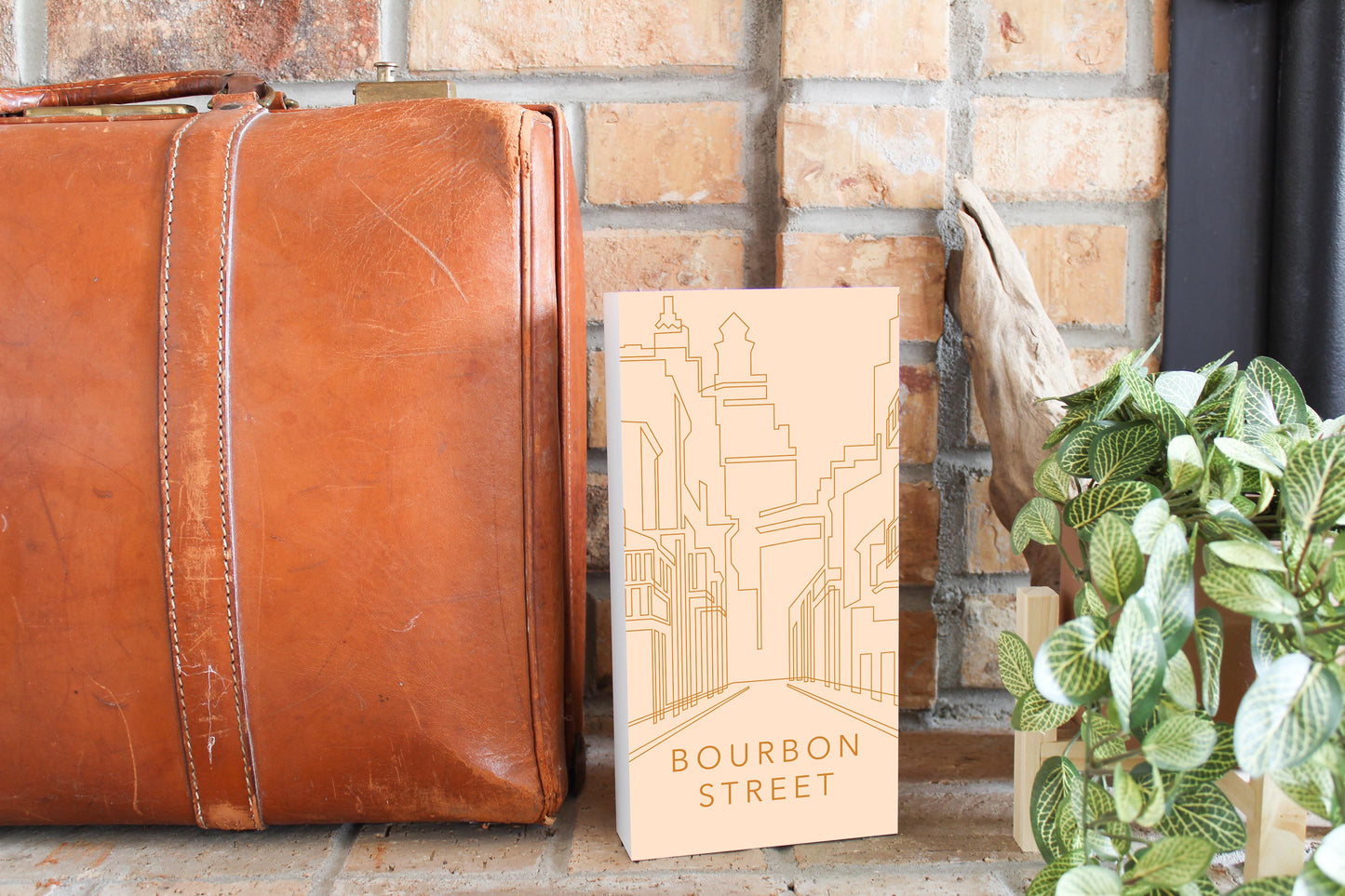 Modern Minimalist Louisiana Bourbon Street Line Drawing | Wood Block | Eaches | Min 4