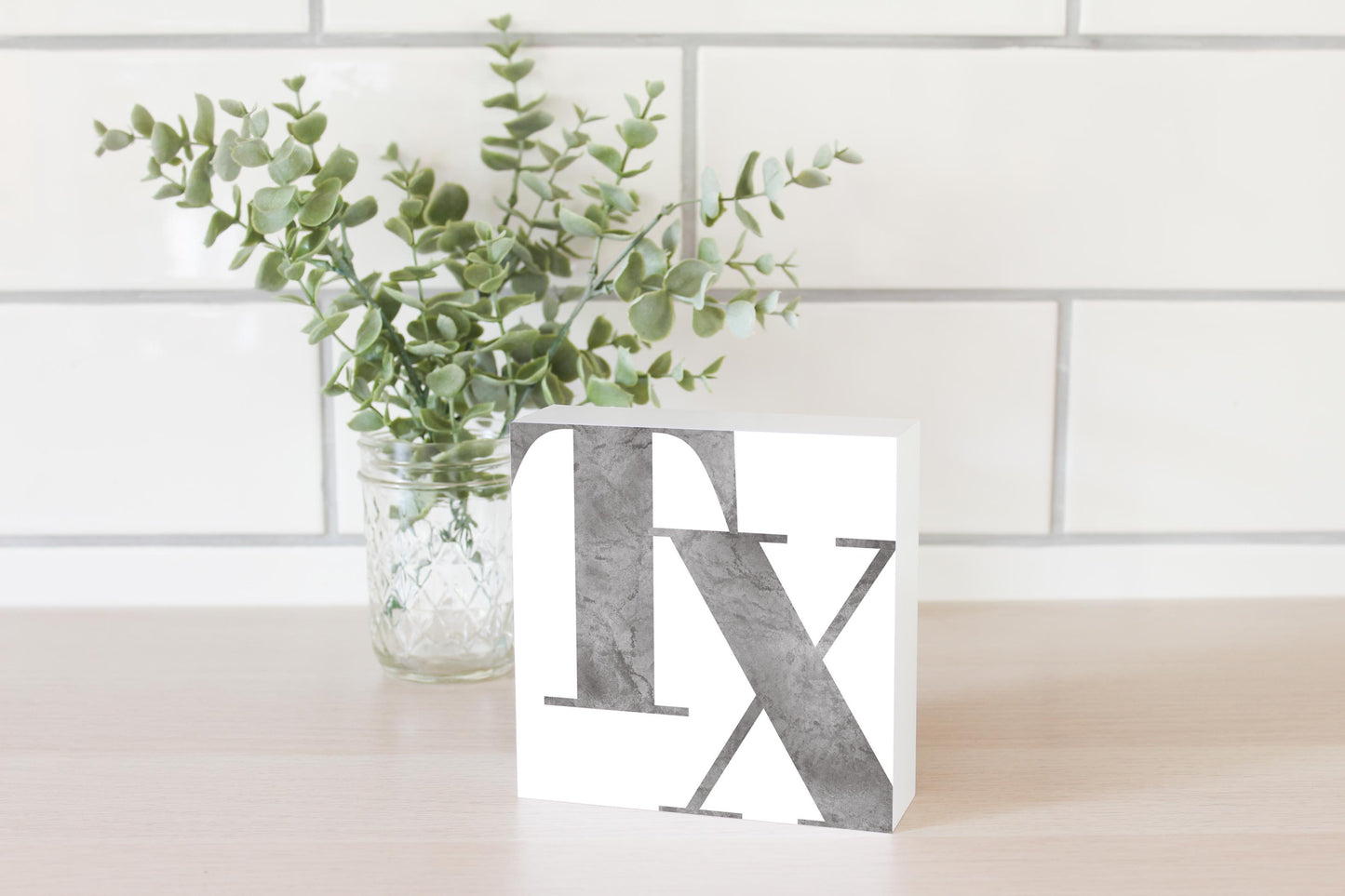 Modern White Texas Initials | Wood Block | Eaches | Min 4