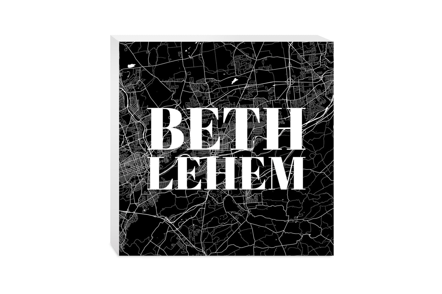 Minimalistic B&W Pennsylvania Bethlehem Map | Wood Block | Eaches | Min 2
