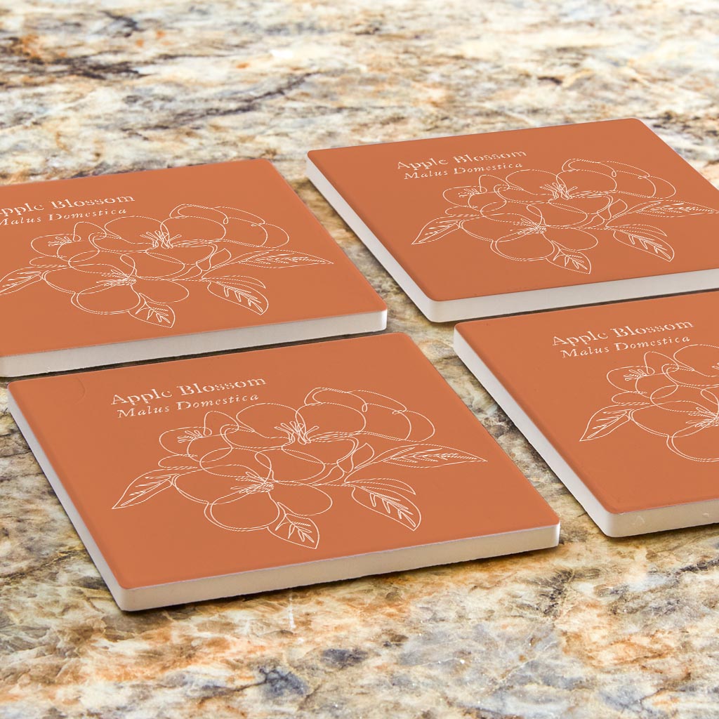Modern Minimalist Arkansas Single Line Apple Blossoms | Absorbent Coasters | Set of 4 | Min 2