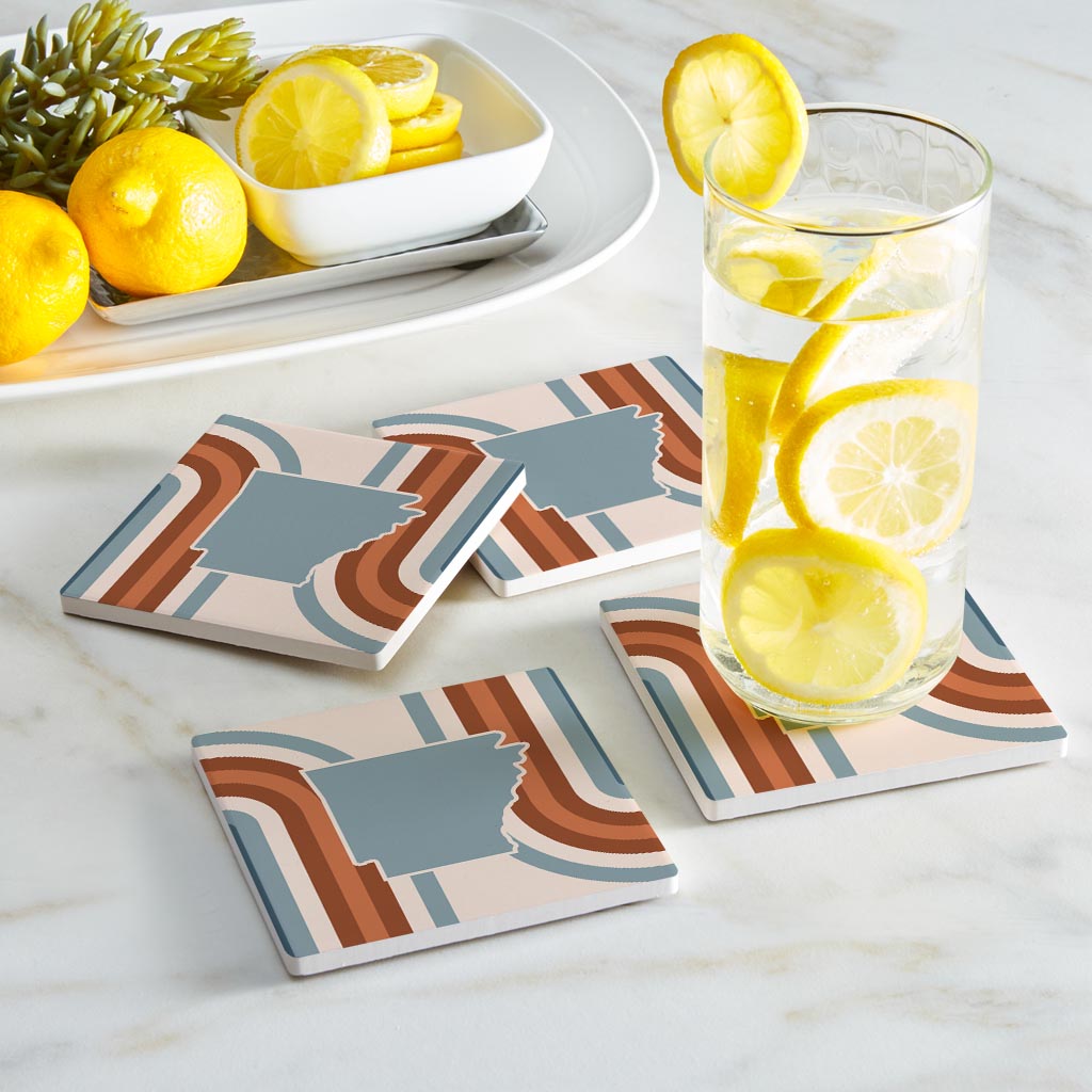 Modern Minimalist Arkansas Retro State Shape | Absorbent Coasters | Set of 4 | Min 2