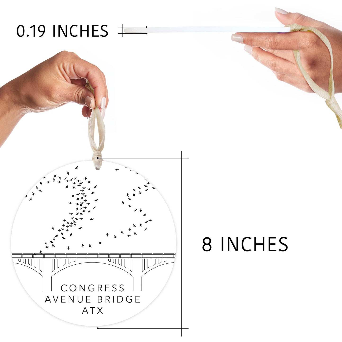 Minimalist B&W Texas Austin Congress Avenue Bridge | Wood Ornament | Eaches | Min 1