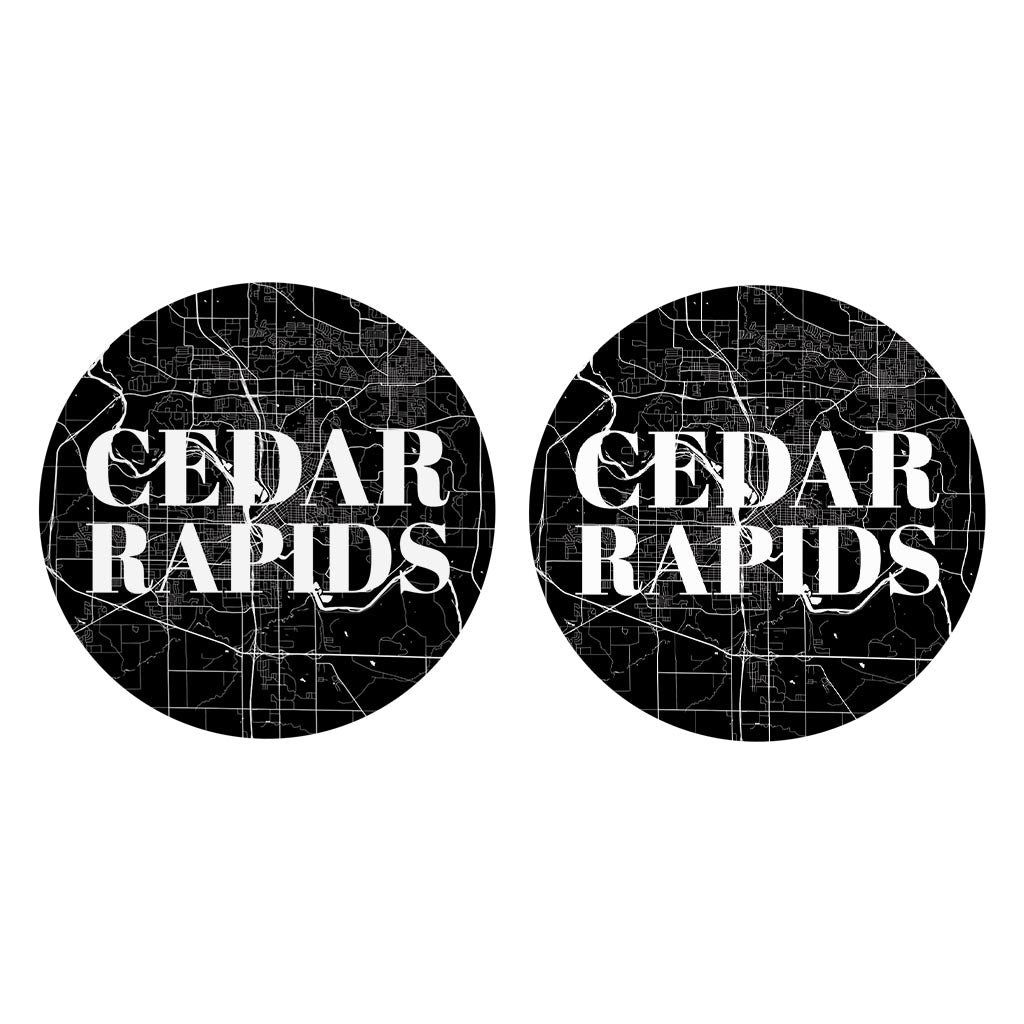 Minimalistic B&W Iowa Cedar Rapids Map| Absorbent Car Coasters | Set of 2 | Min 4