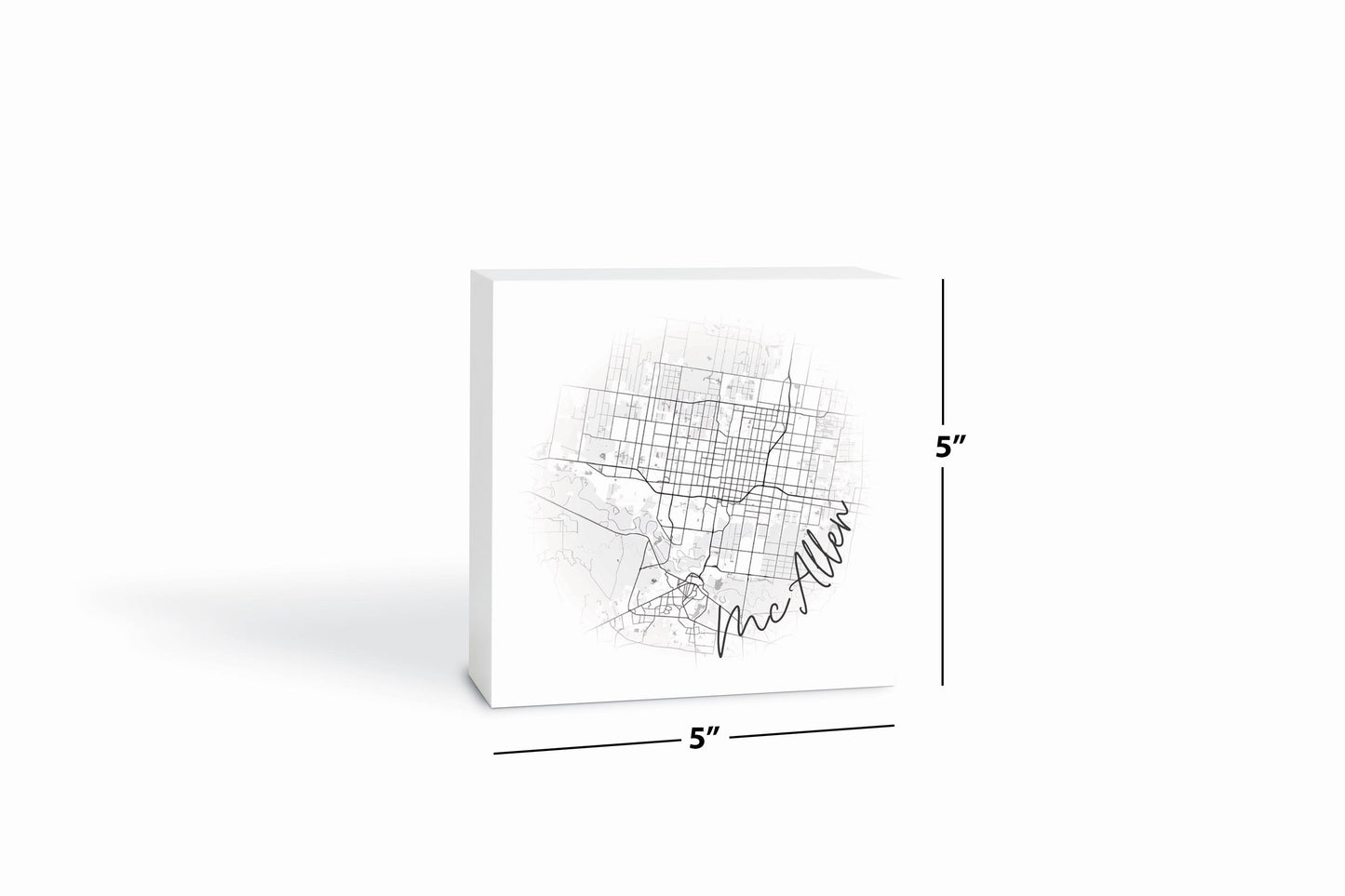 Minimalistic B&W Texas Mcallen Circle Map | Wood Block | Eaches | Min 4